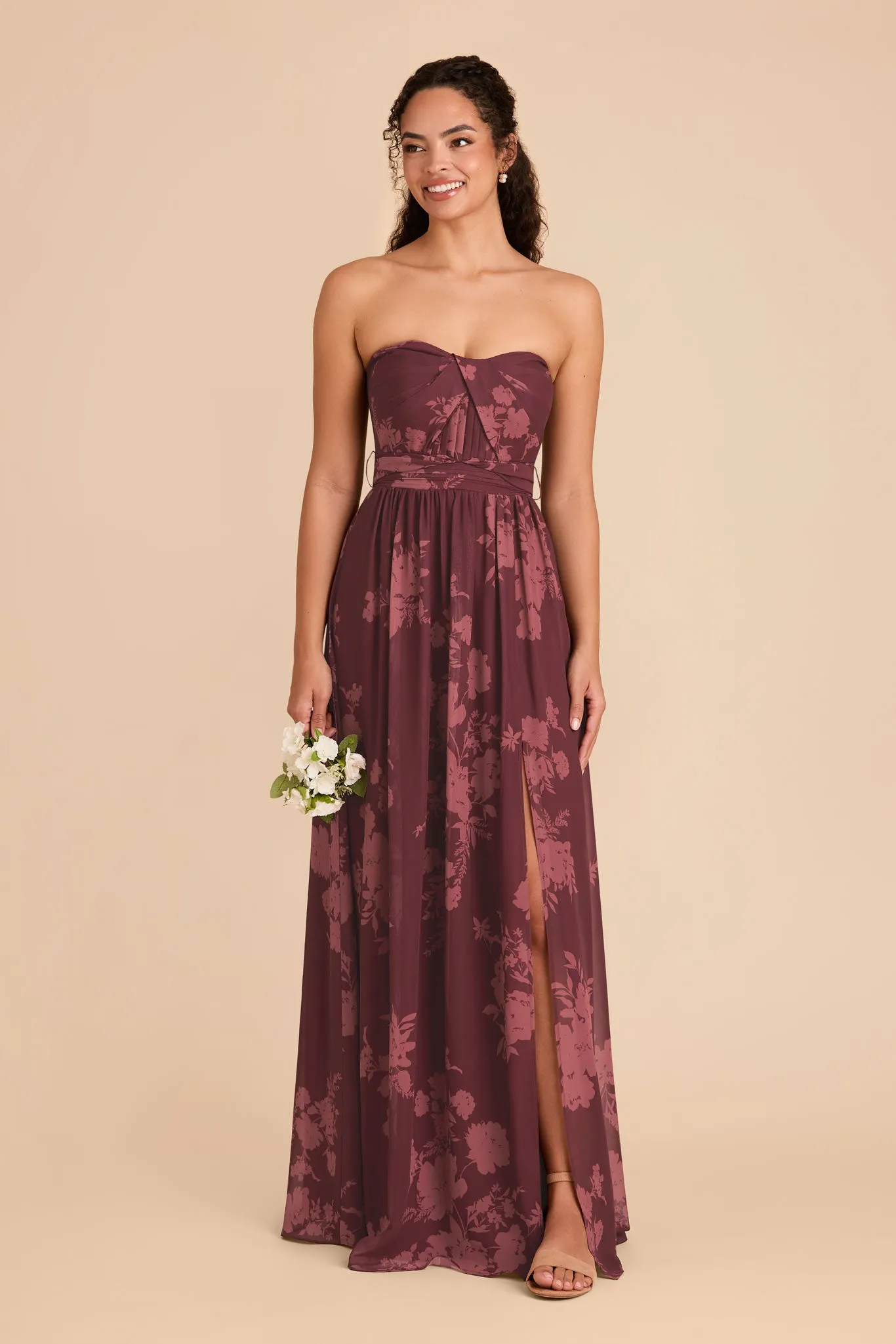 Grace Chiffon Dress With Slit - Sangria Whimsical Blooms sold by Birdy Grey product image thumbnail 3