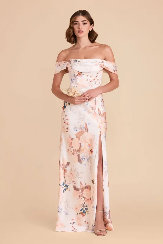 Mia Matte Satin Dress - Champagne Cascadia Bouquet sold by Birdy Grey