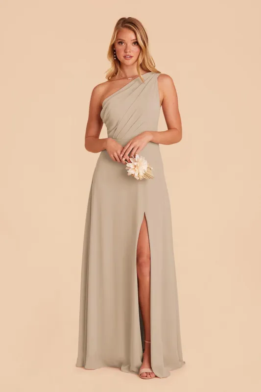 Kira Chiffon Dress With Slit - Almond sold by Birdy Grey