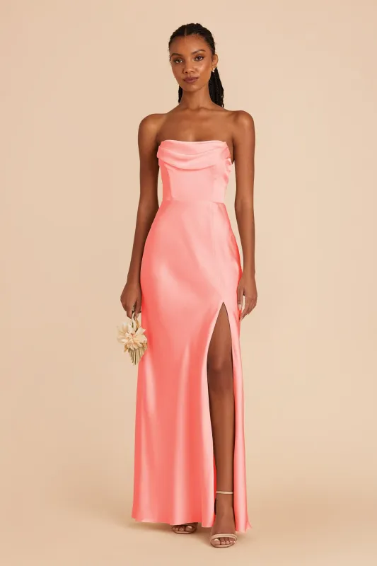 Mia Matte Satin Dress - Coral Pink sold by Birdy Grey