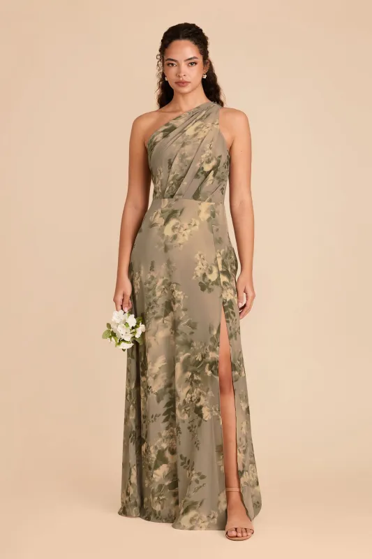 Kira Chiffon Dress With Slit - Doe Painted Botanics sold by Birdy Grey