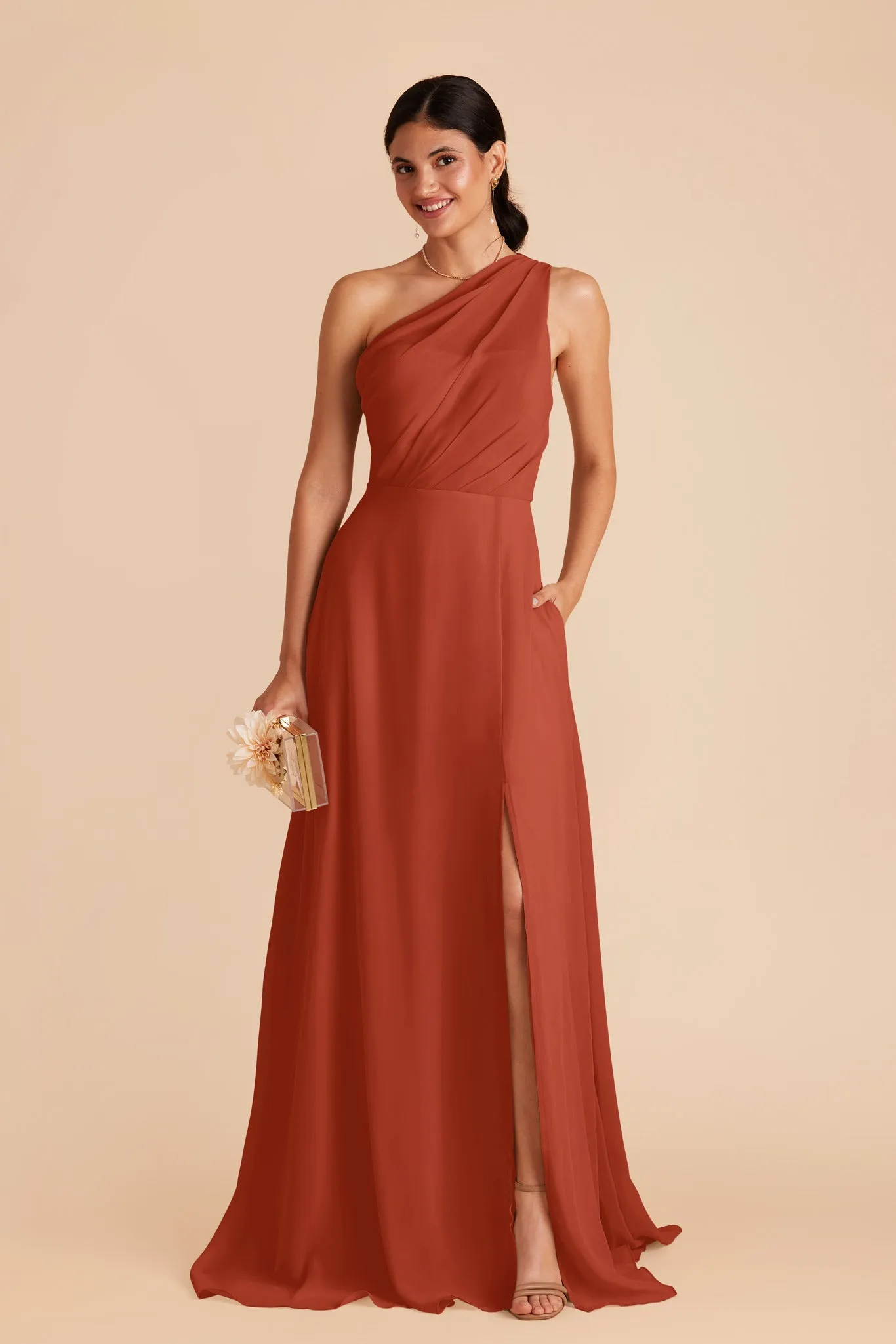 Kira Chiffon Dress With Slit - Auburn sold by Birdy Grey