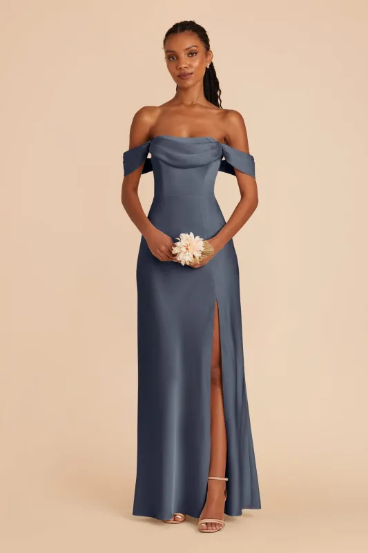 Mia Matte Satin Dress - Dusk Blue sold by Birdy Grey