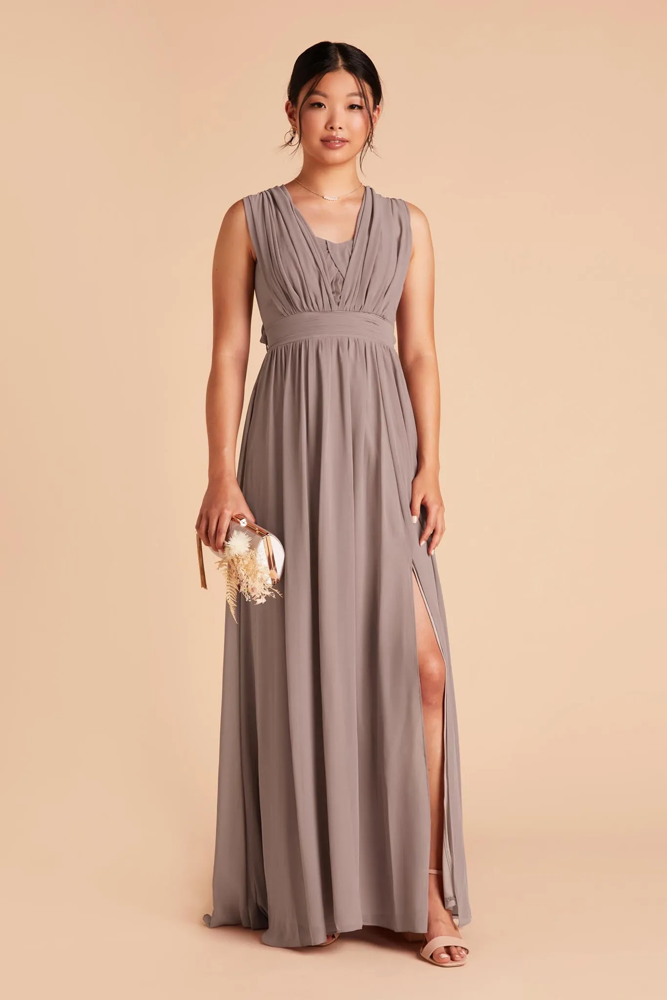 Grace Chiffon Dress With Slit - Toffee sold by Birdy Grey product image thumbnail 2