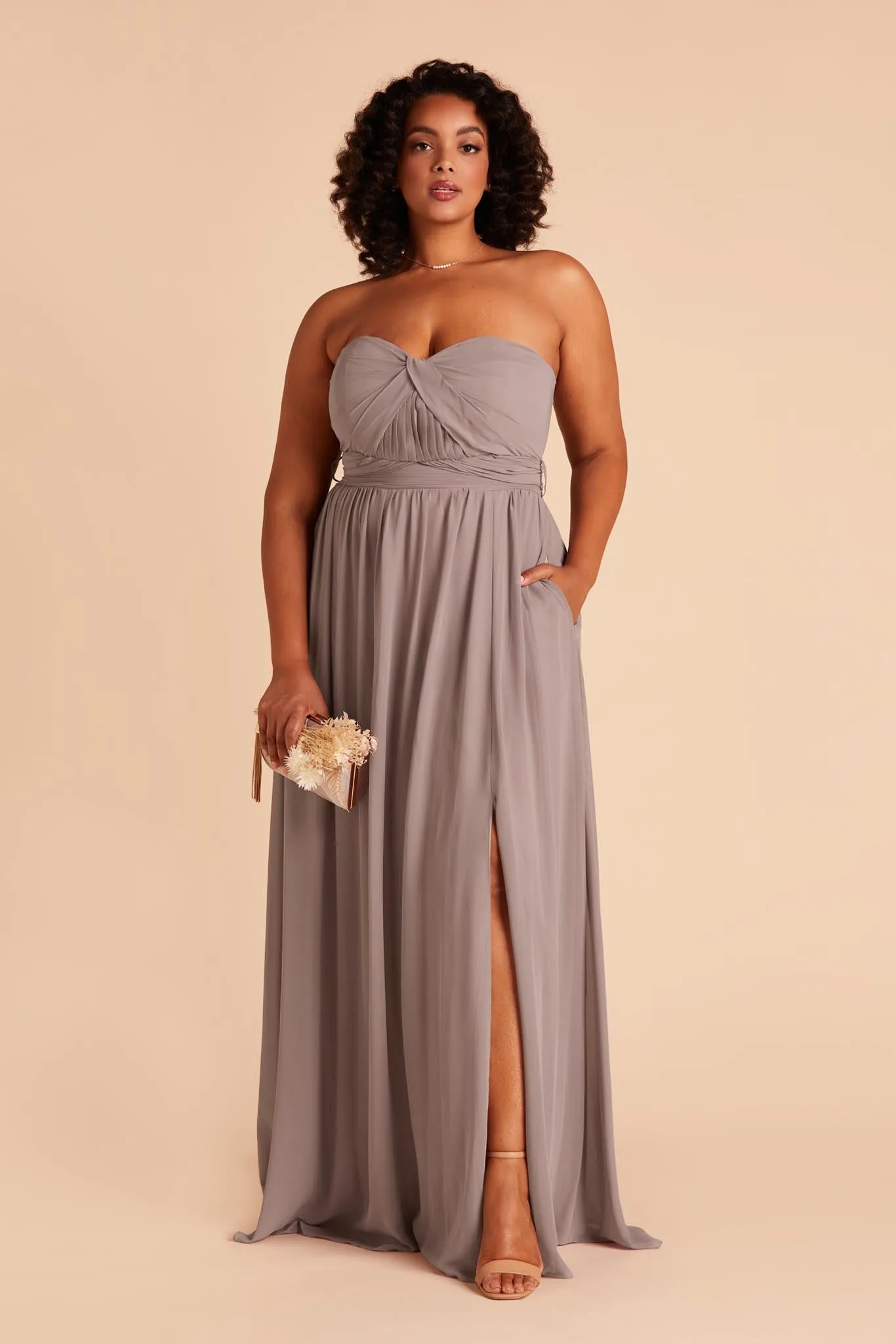 Grace Chiffon Dress With Slit - Toffee sold by Birdy Grey product image thumbnail 3
