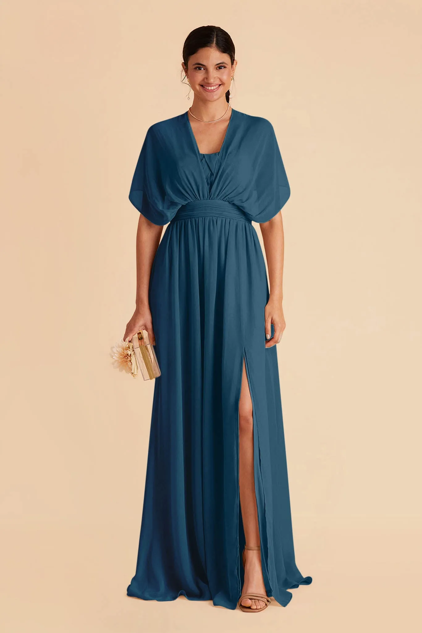 Grace Chiffon Dress With Slit - Dark Teal sold by Birdy Grey product image thumbnail 2