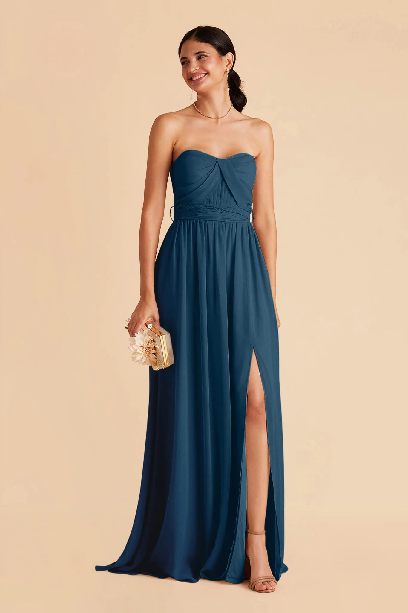 Grace Chiffon Dress With Slit - Dark Teal sold by Birdy Grey product image thumbnail 4