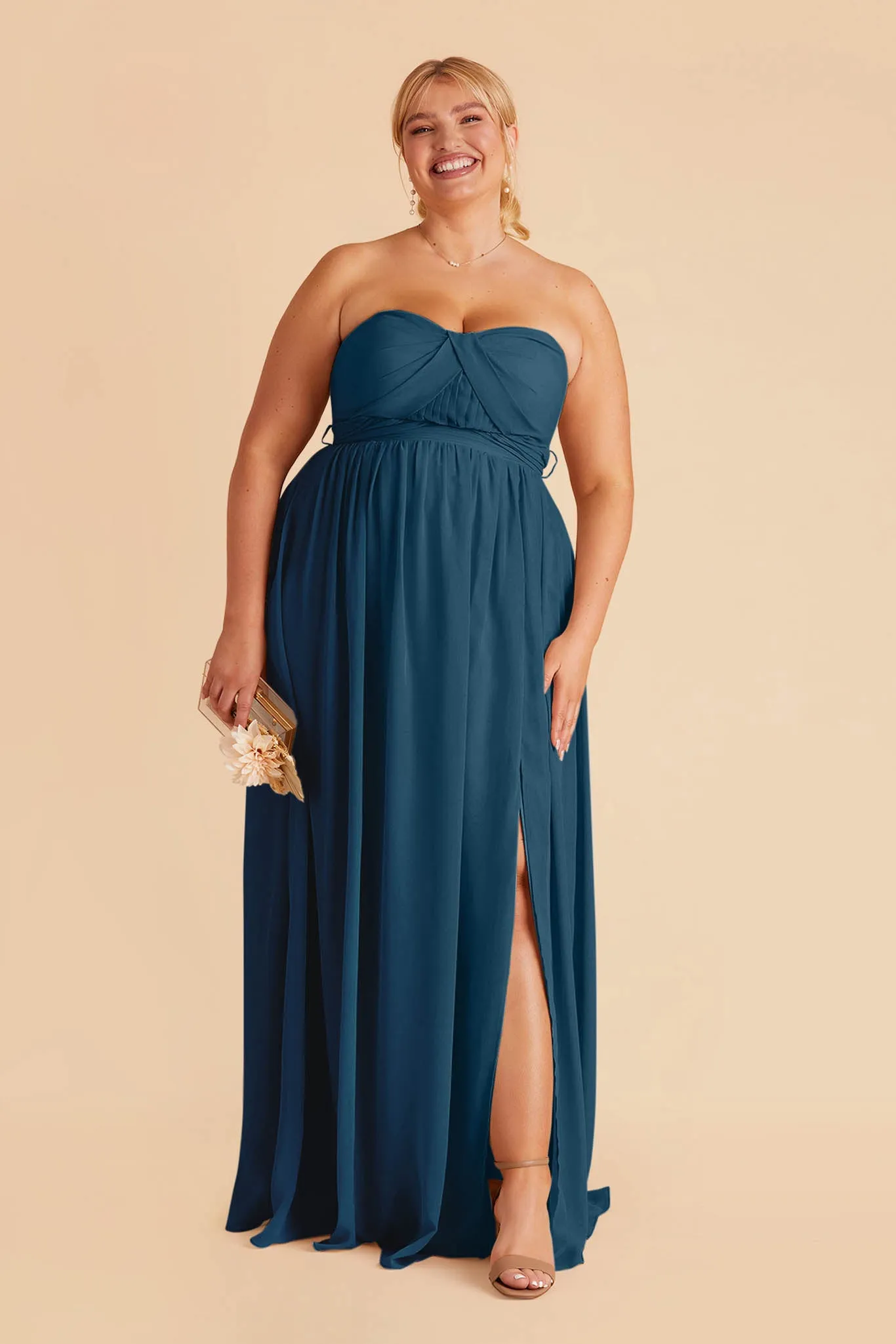 Grace Chiffon Dress With Slit - Dark Teal sold by Birdy Grey