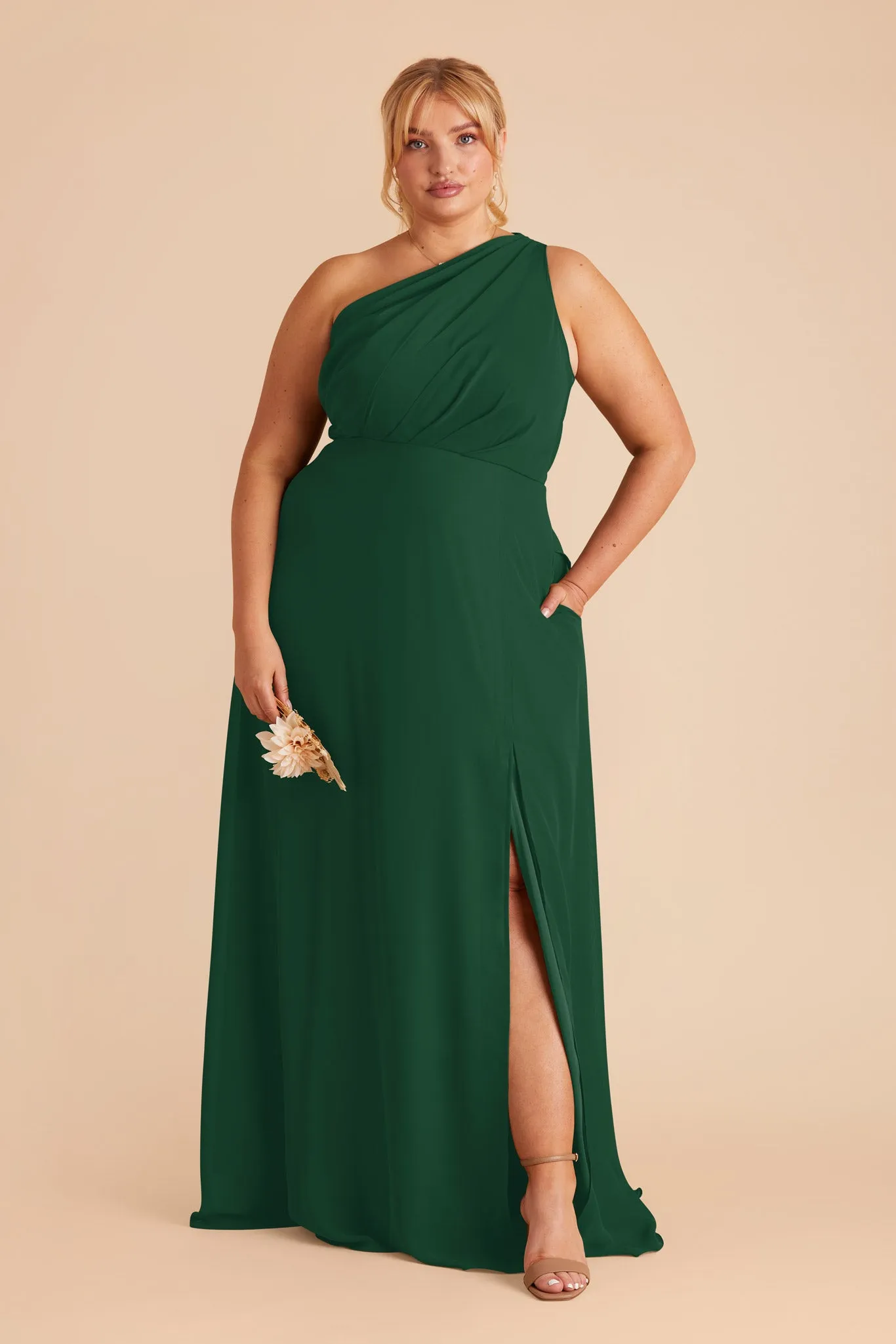 Kira Chiffon Dress With Slit - Forest Green sold by Birdy Grey