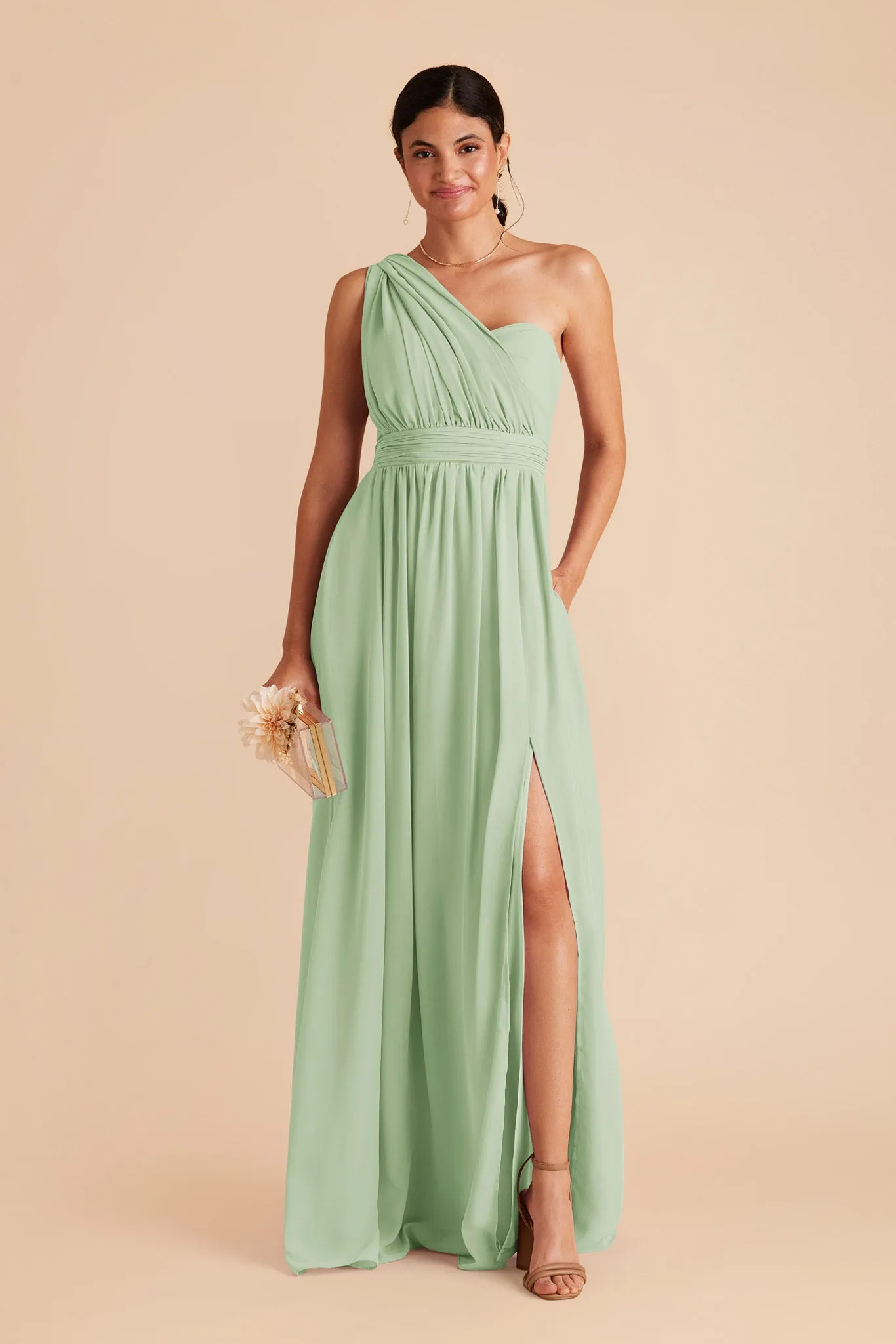 Grace Chiffon Dress With Slit - Pistachio sold by Birdy Grey product image thumbnail 4