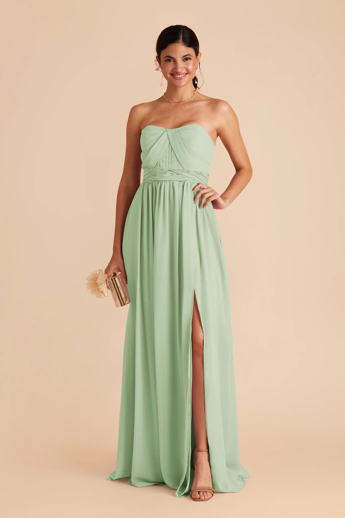 Grace Chiffon Dress With Slit - Pistachio sold by Birdy Grey