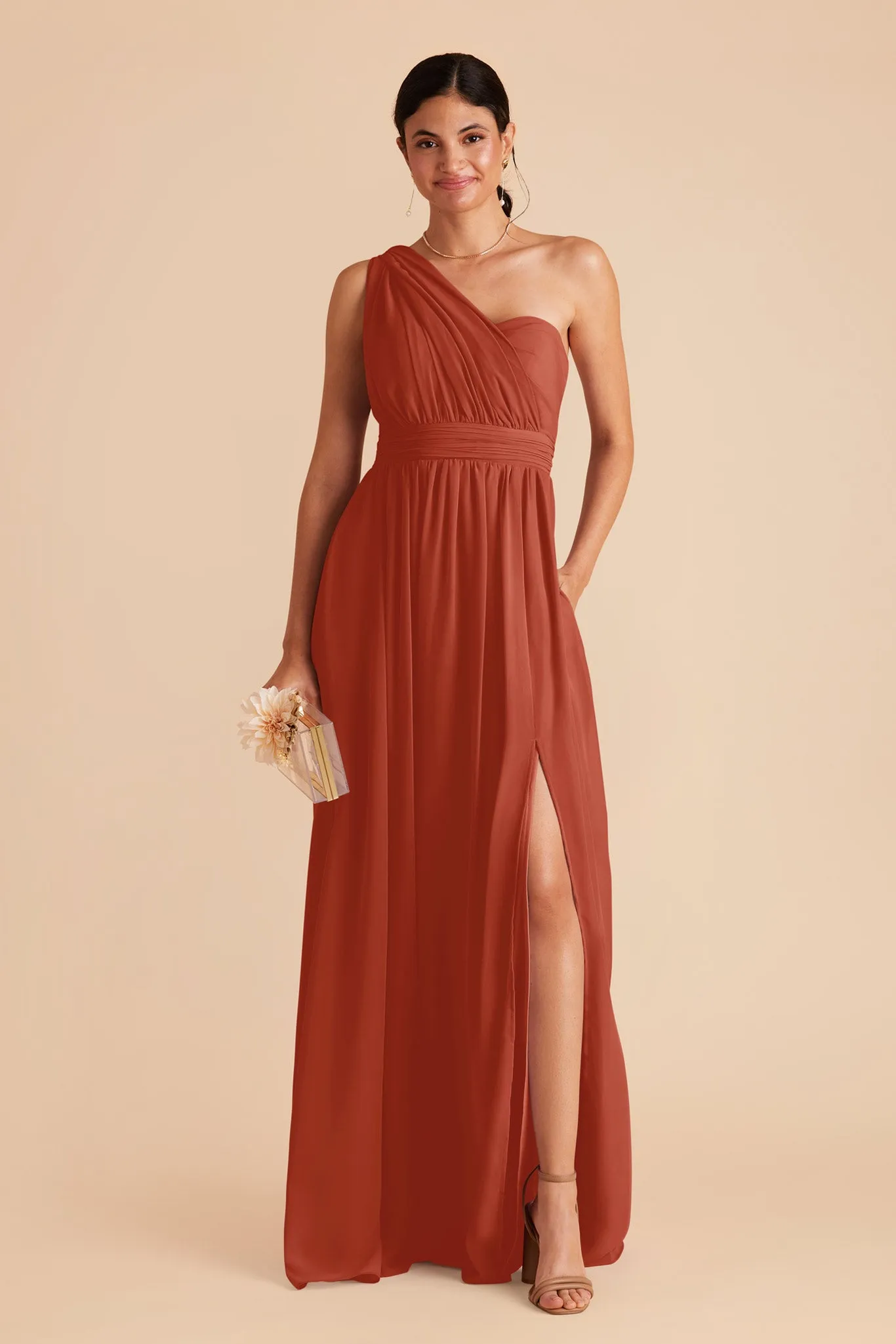 Grace Chiffon Dress With Slit - Auburn sold by Birdy Grey product image thumbnail 4