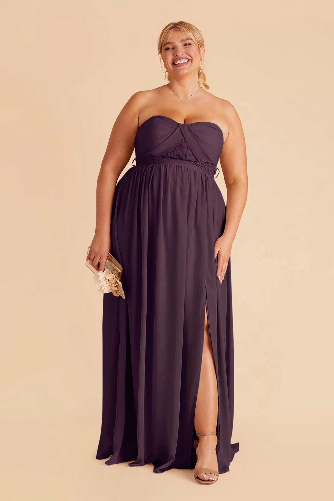 Grace Chiffon Dress With Slit - Plum sold by Birdy Grey product image thumbnail 2