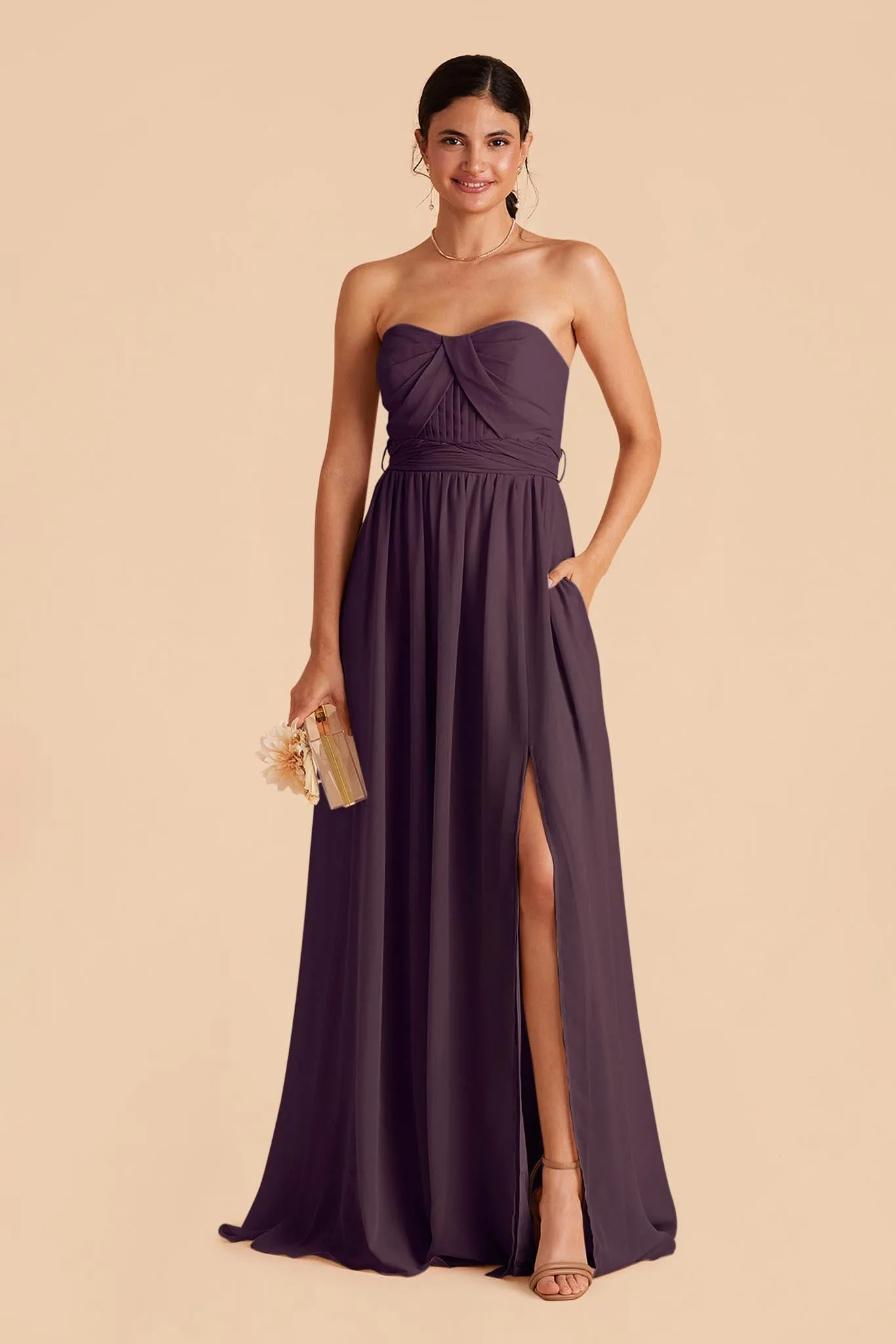 Grace Chiffon Dress With Slit - Plum sold by Birdy Grey product image thumbnail 4