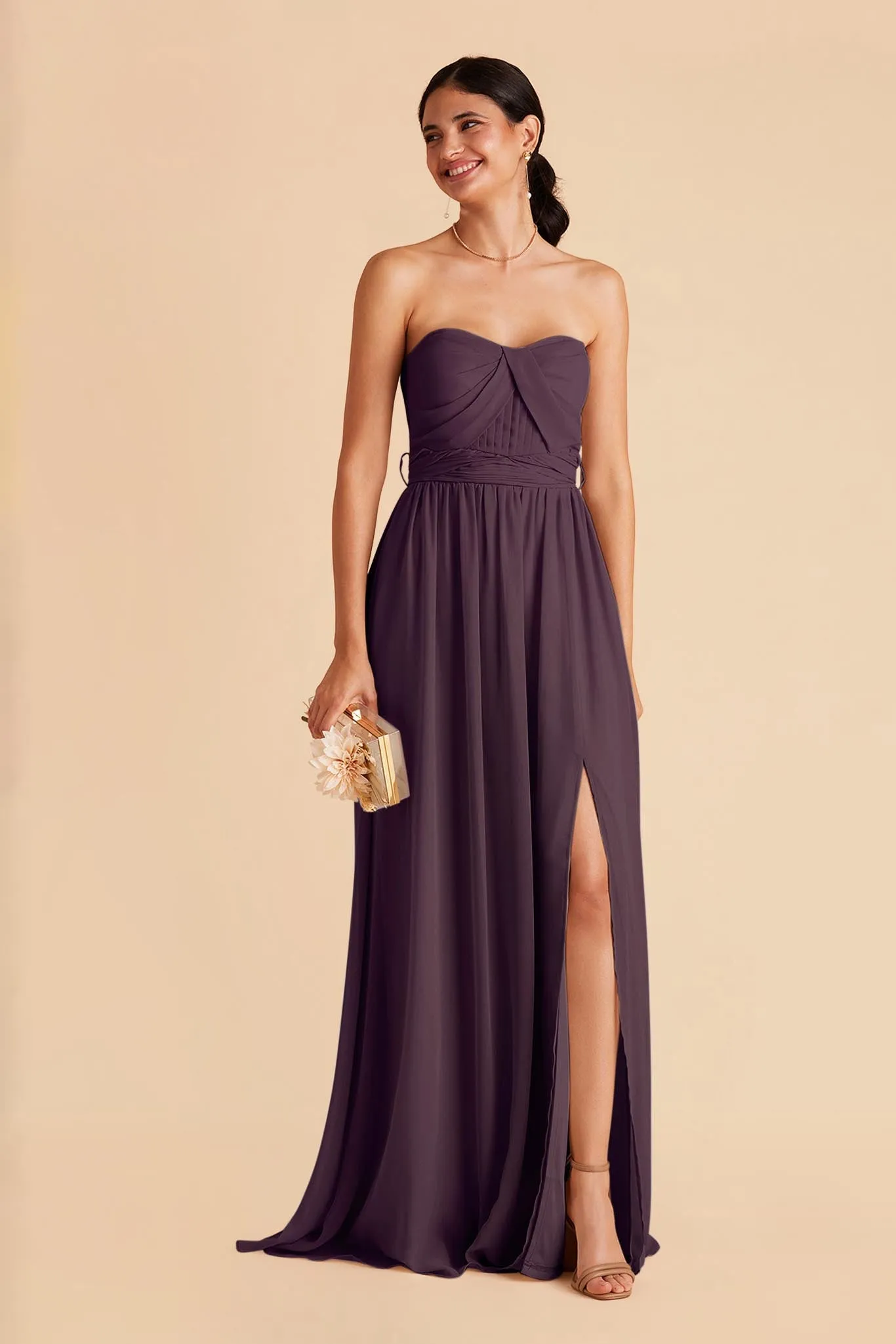 Grace Chiffon Dress With Slit - Plum sold by Birdy Grey