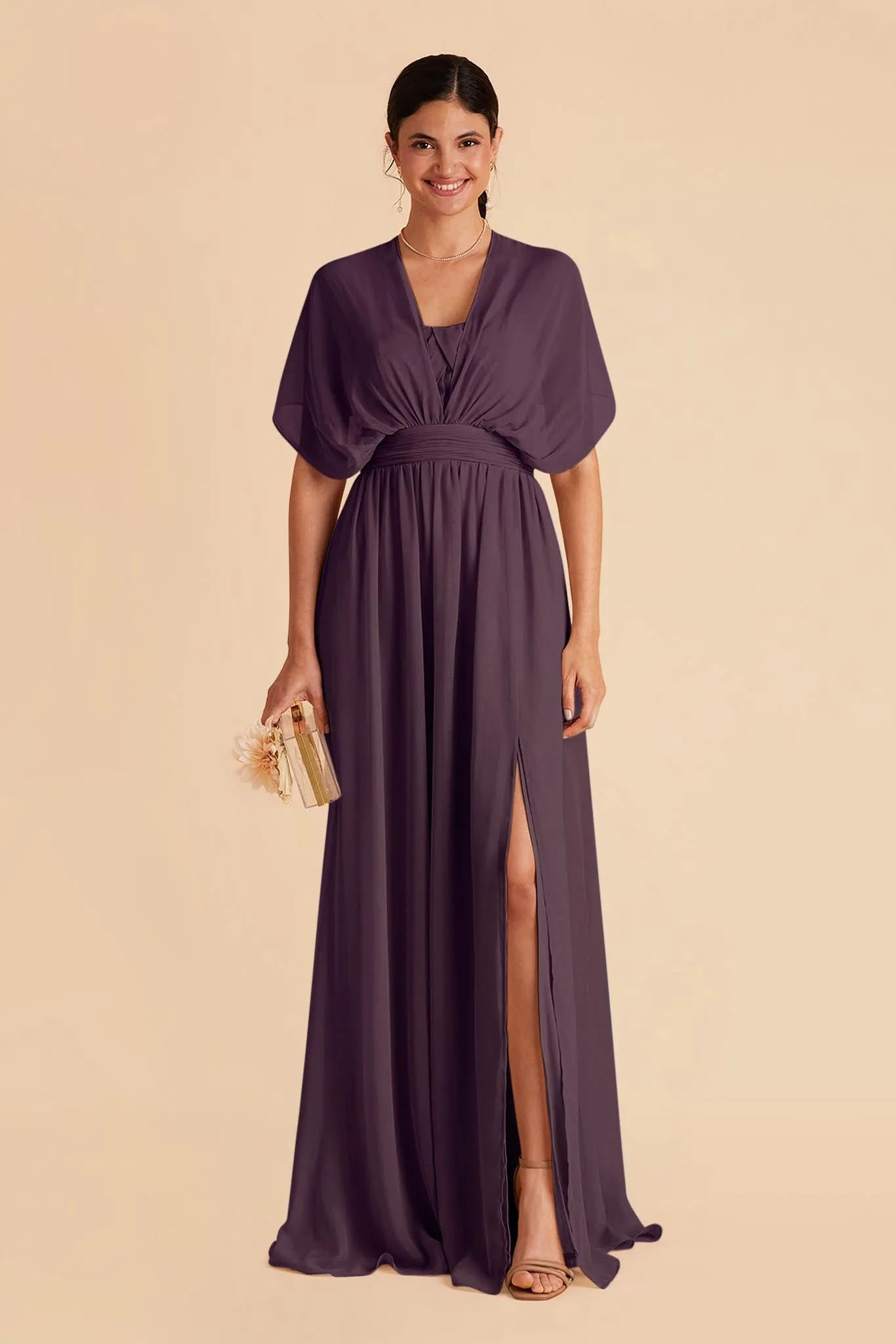 Grace Chiffon Dress With Slit - Plum sold by Birdy Grey product image thumbnail 3