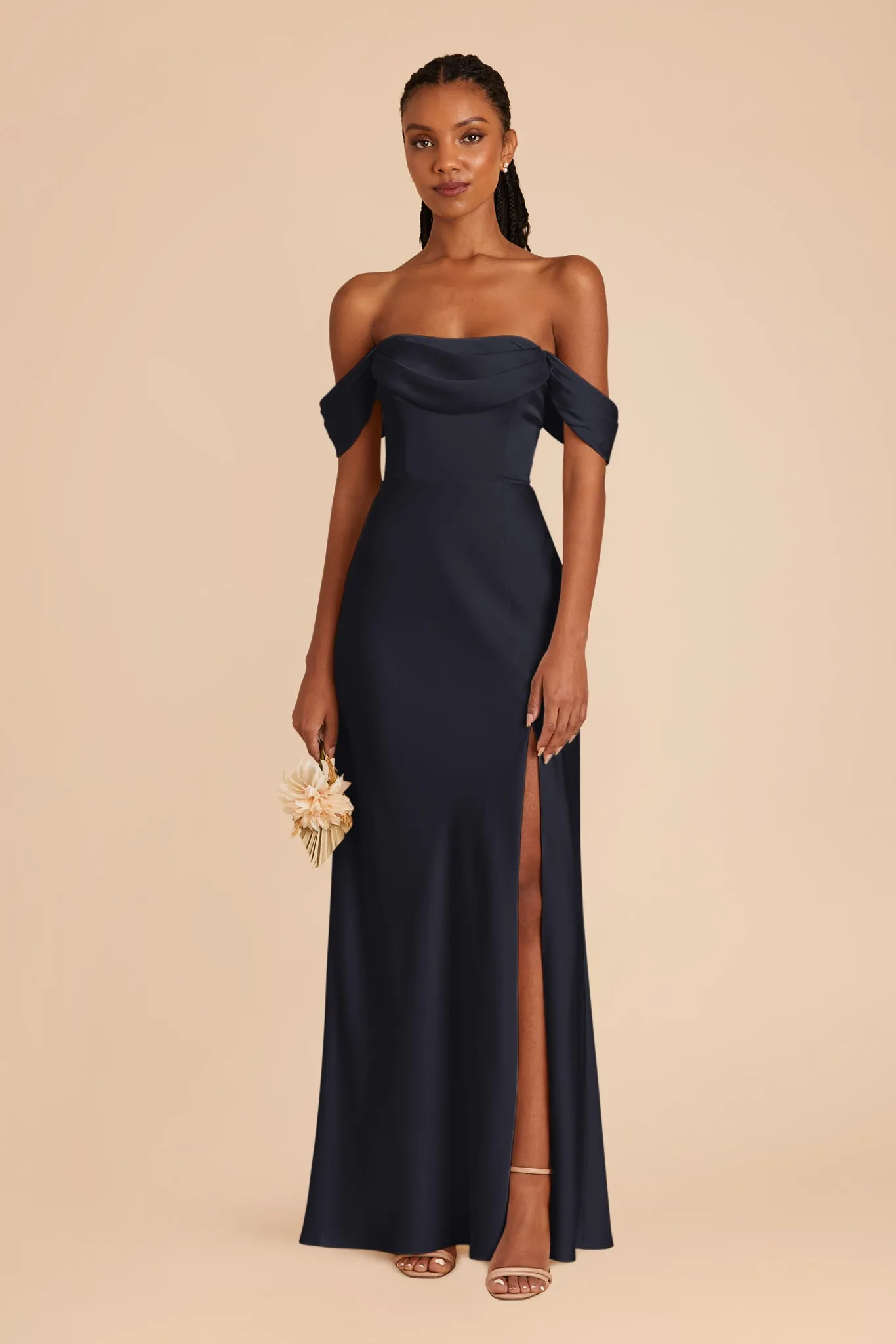 Mia Matte Satin Dress - Navy sold by Birdy Grey