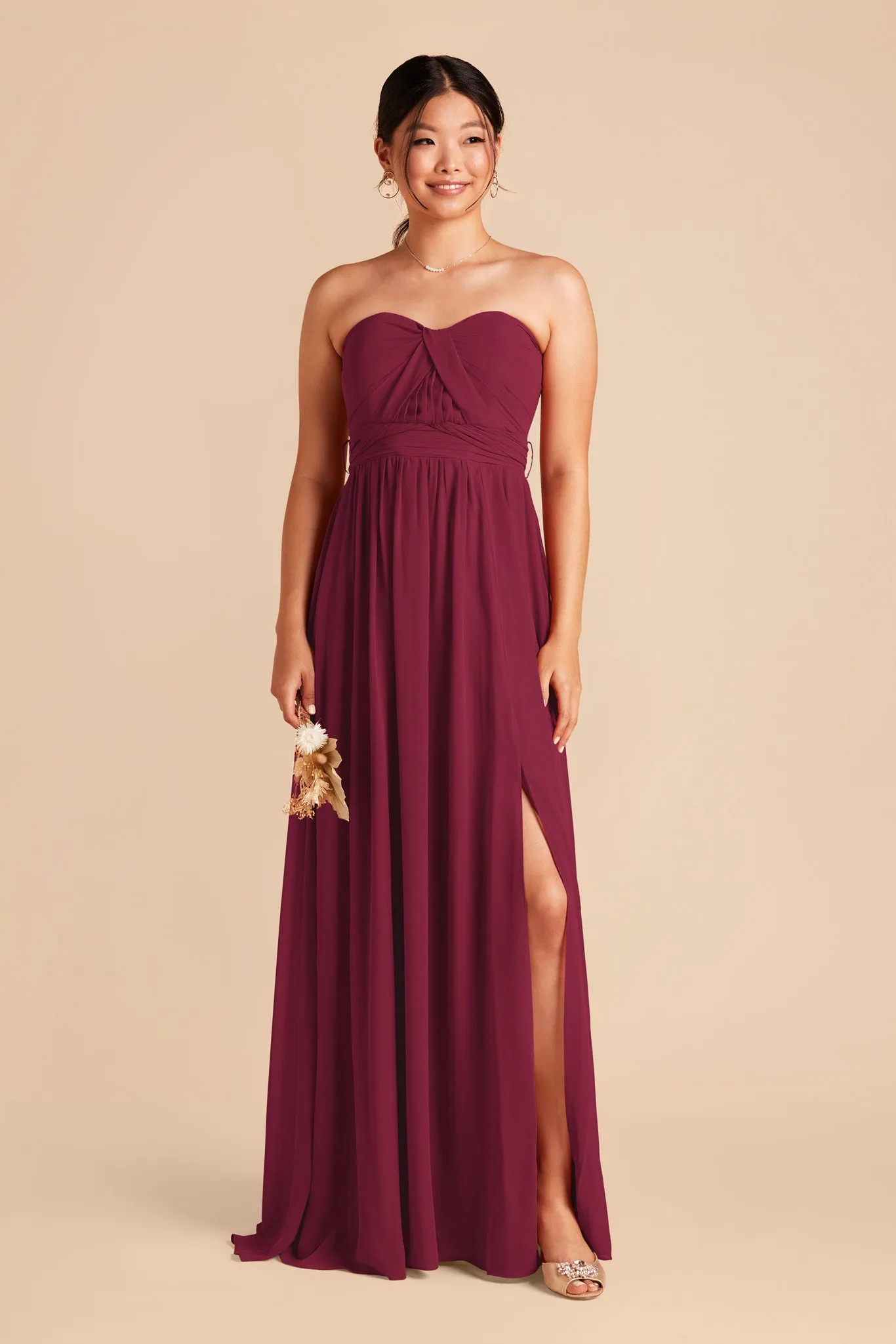 Grace Chiffon Dress With Slit - Berry sold by Birdy Grey