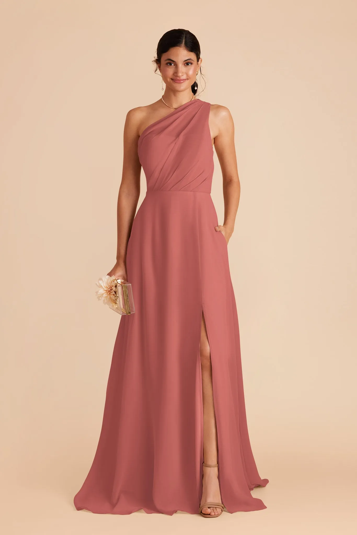 Kira Chiffon Dress With Slit - Wild Rose sold by Birdy Grey