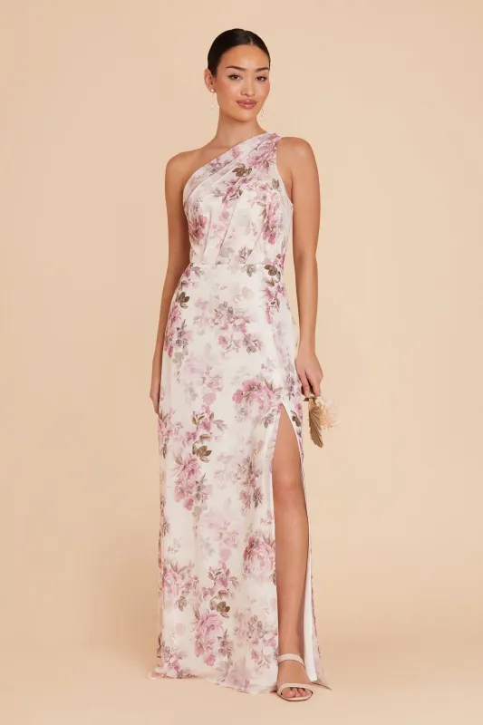 Kira Chiffon Dress With Slit - Dusty Pink Peonies sold by Birdy Grey