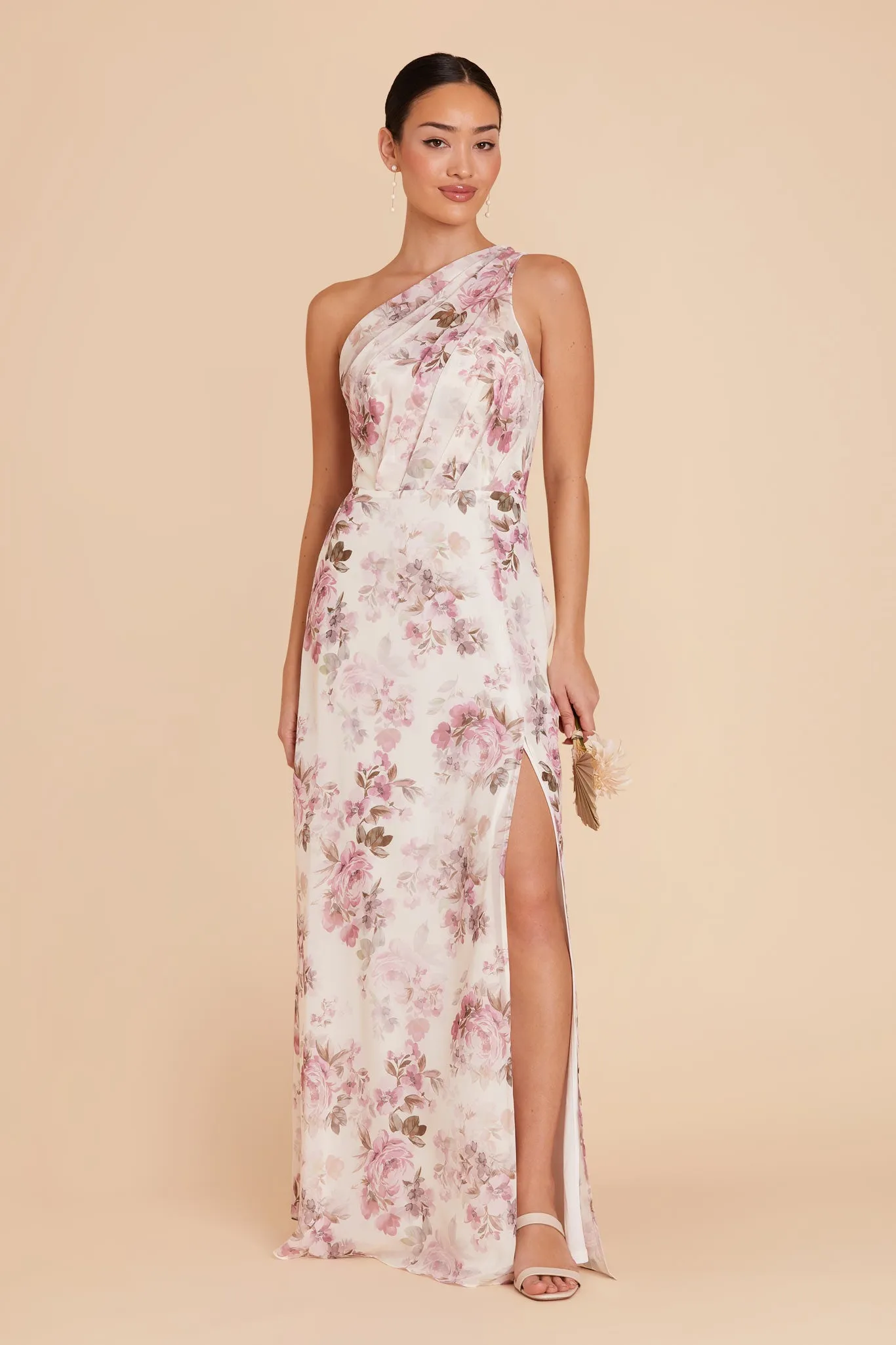 Kira Chiffon Dress With Slit - Dusty Pink Peonies sold by Birdy Grey