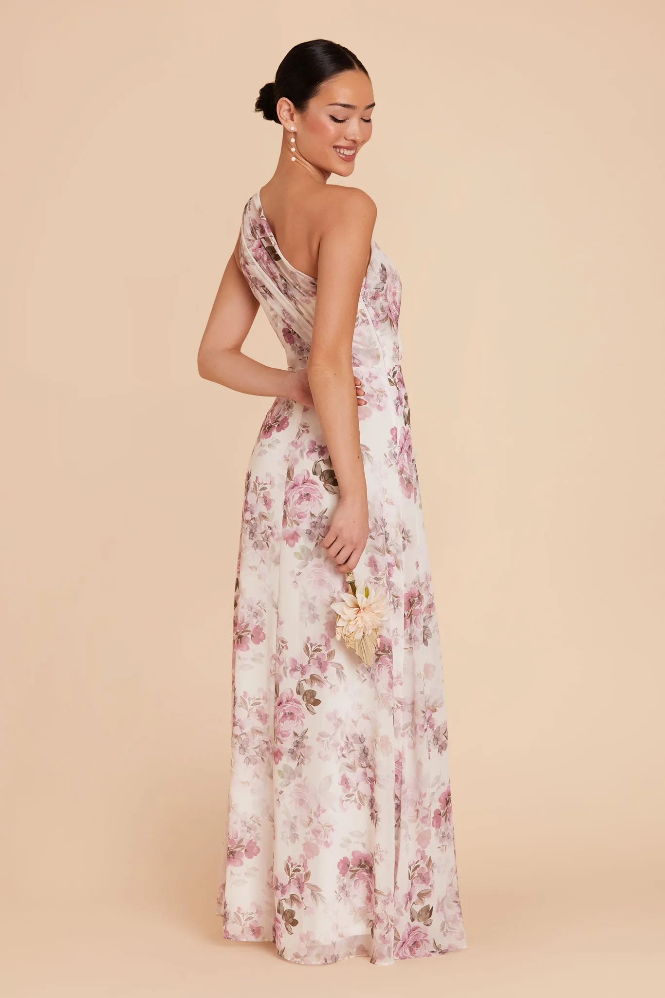 Kira Chiffon Dress With Slit - Dusty Pink Peonies sold by Birdy Grey product image thumbnail 4