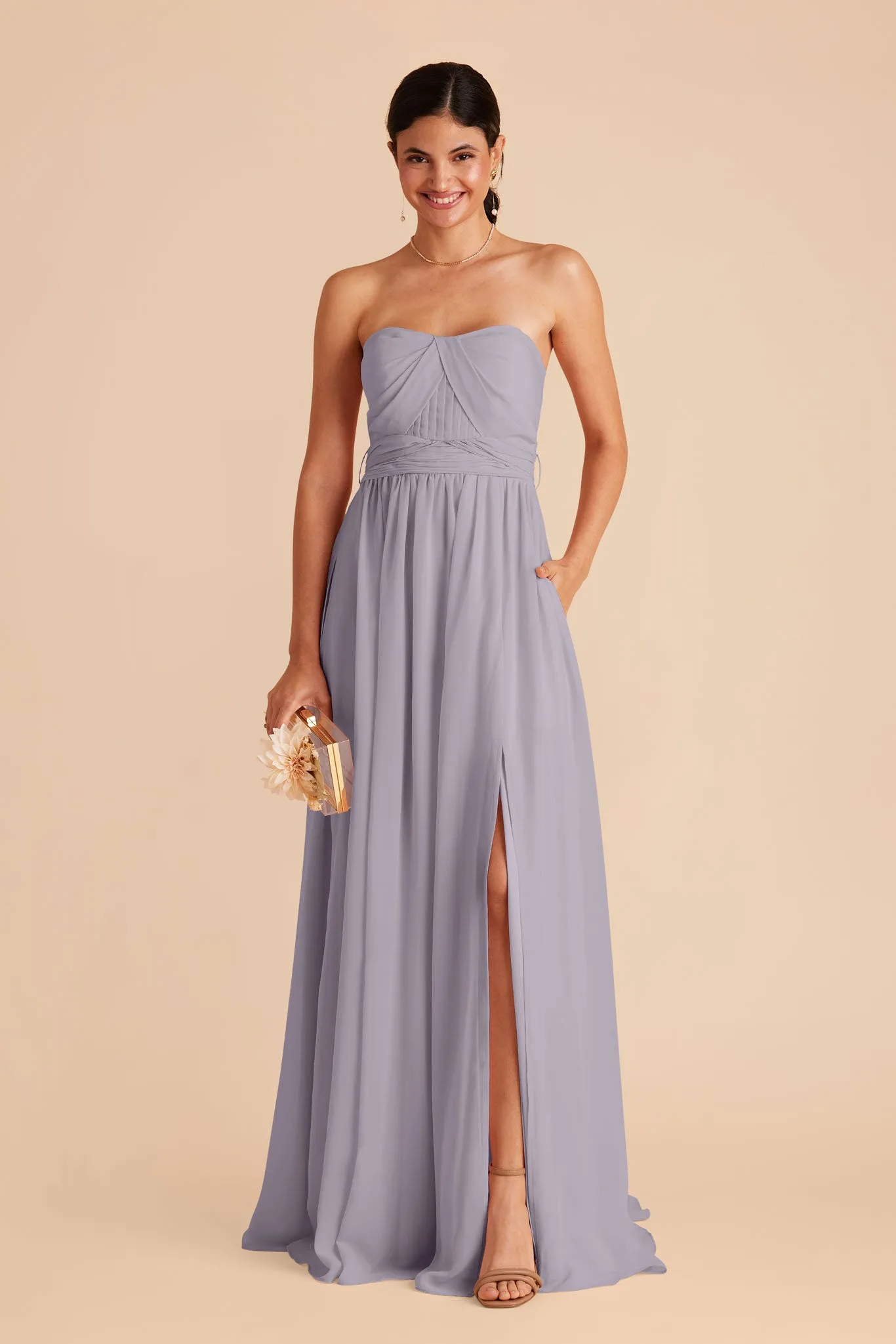 Grace Chiffon Dress With Slit - Dusty Lilac sold by Birdy Grey