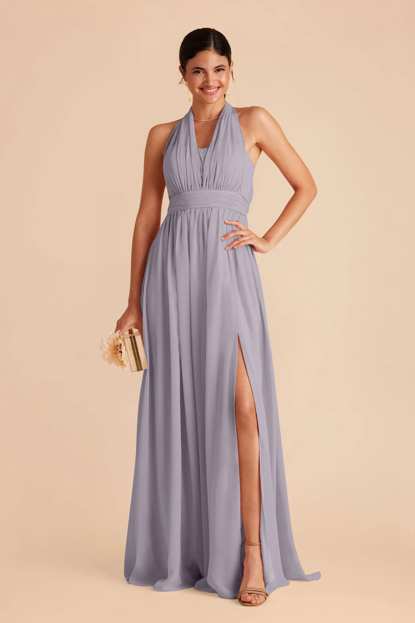 Grace Chiffon Dress With Slit - Dusty Lilac sold by Birdy Grey product image thumbnail 4