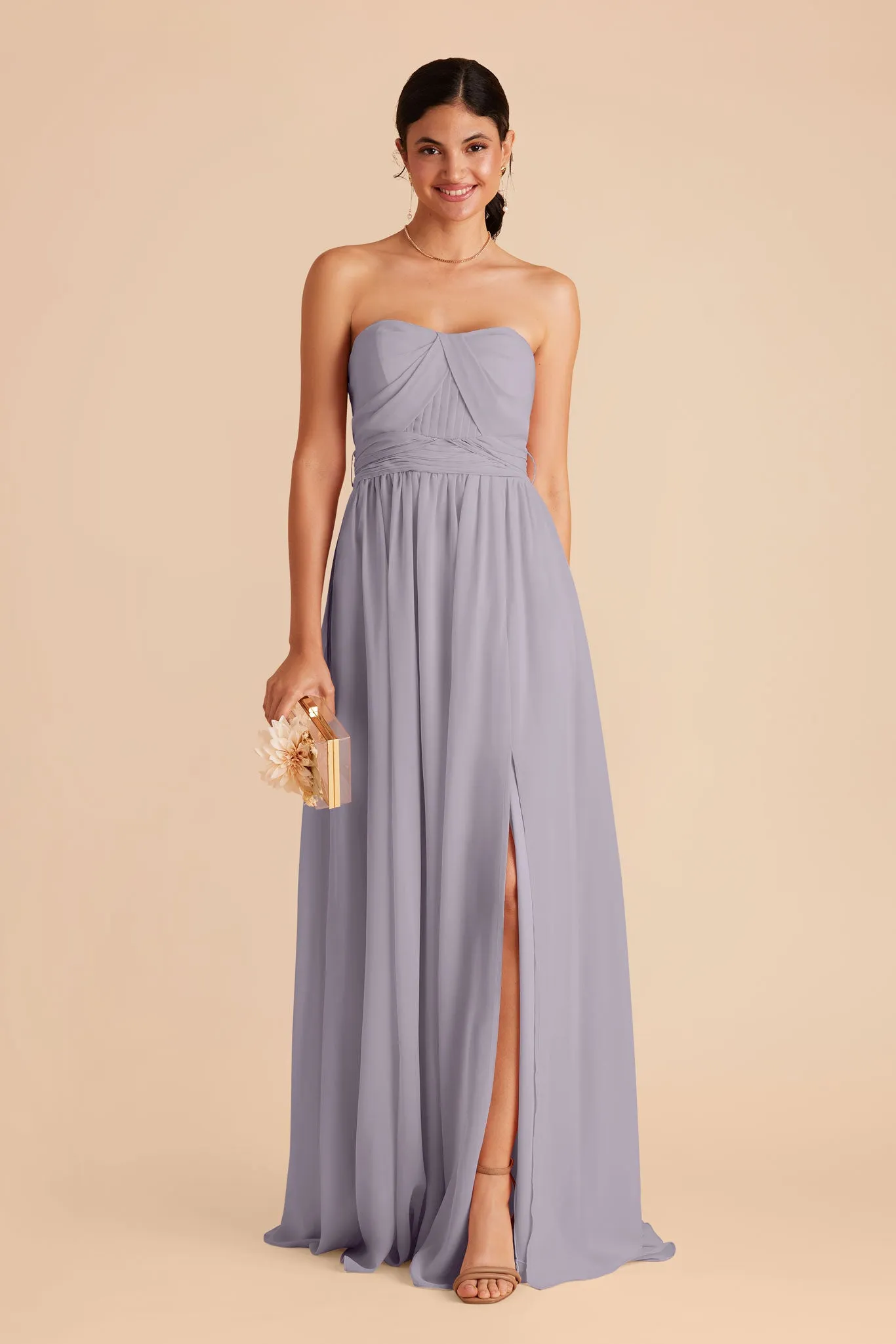 Grace Chiffon Dress With Slit - Dusty Lilac sold by Birdy Grey product image thumbnail 3