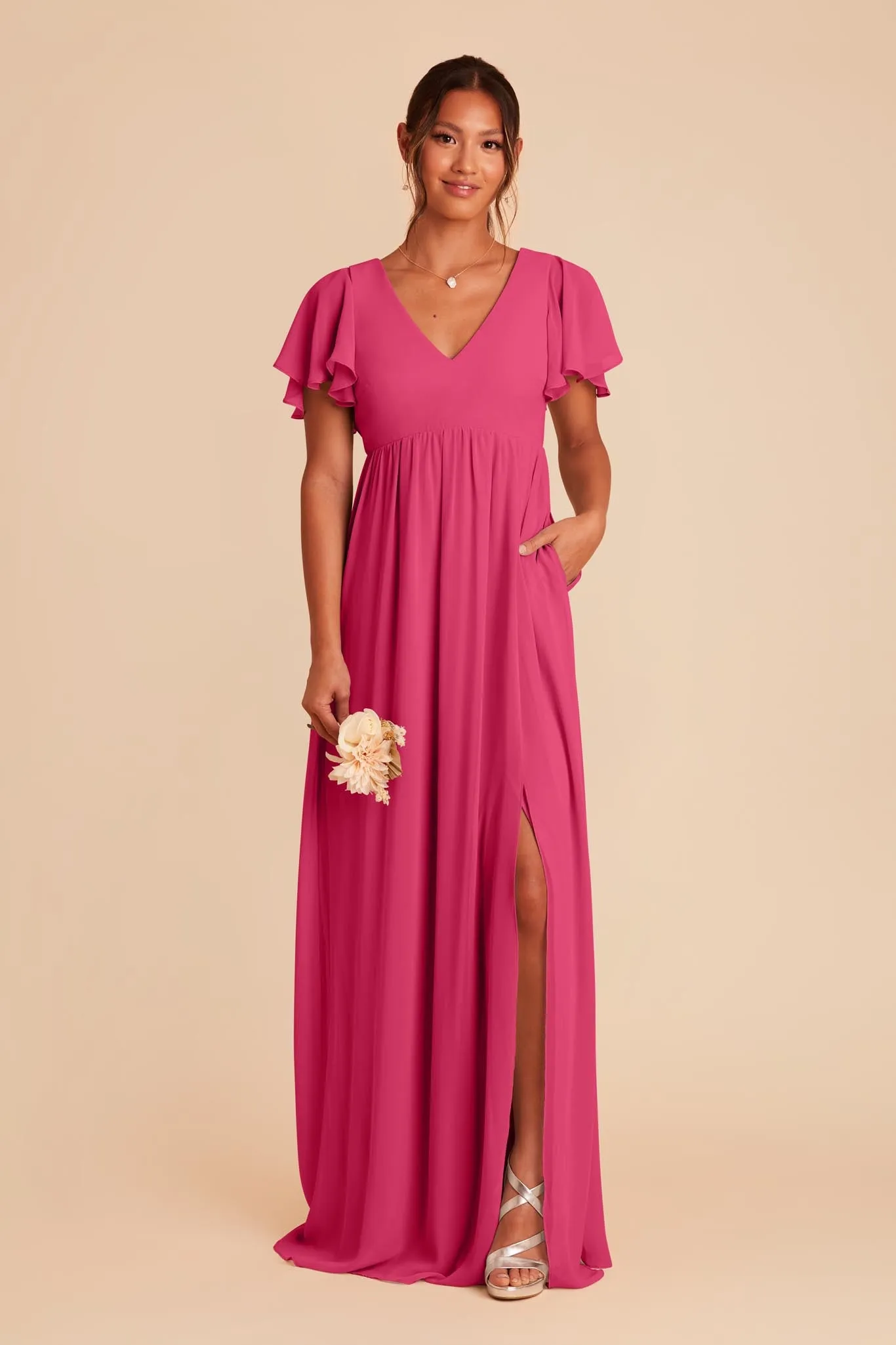 Hannah Chiffon Dress - Fuchsia sold by Birdy Grey