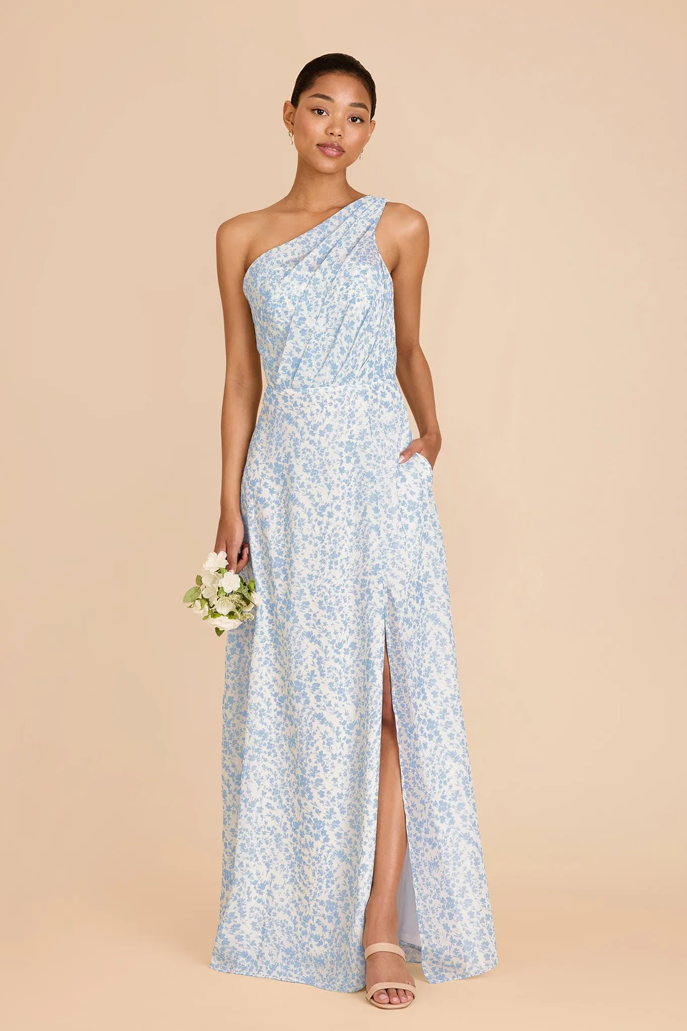 Kira Chiffon Dress With Slit - Blue Dreamy Ditsy sold by Birdy Grey product image thumbnail 3