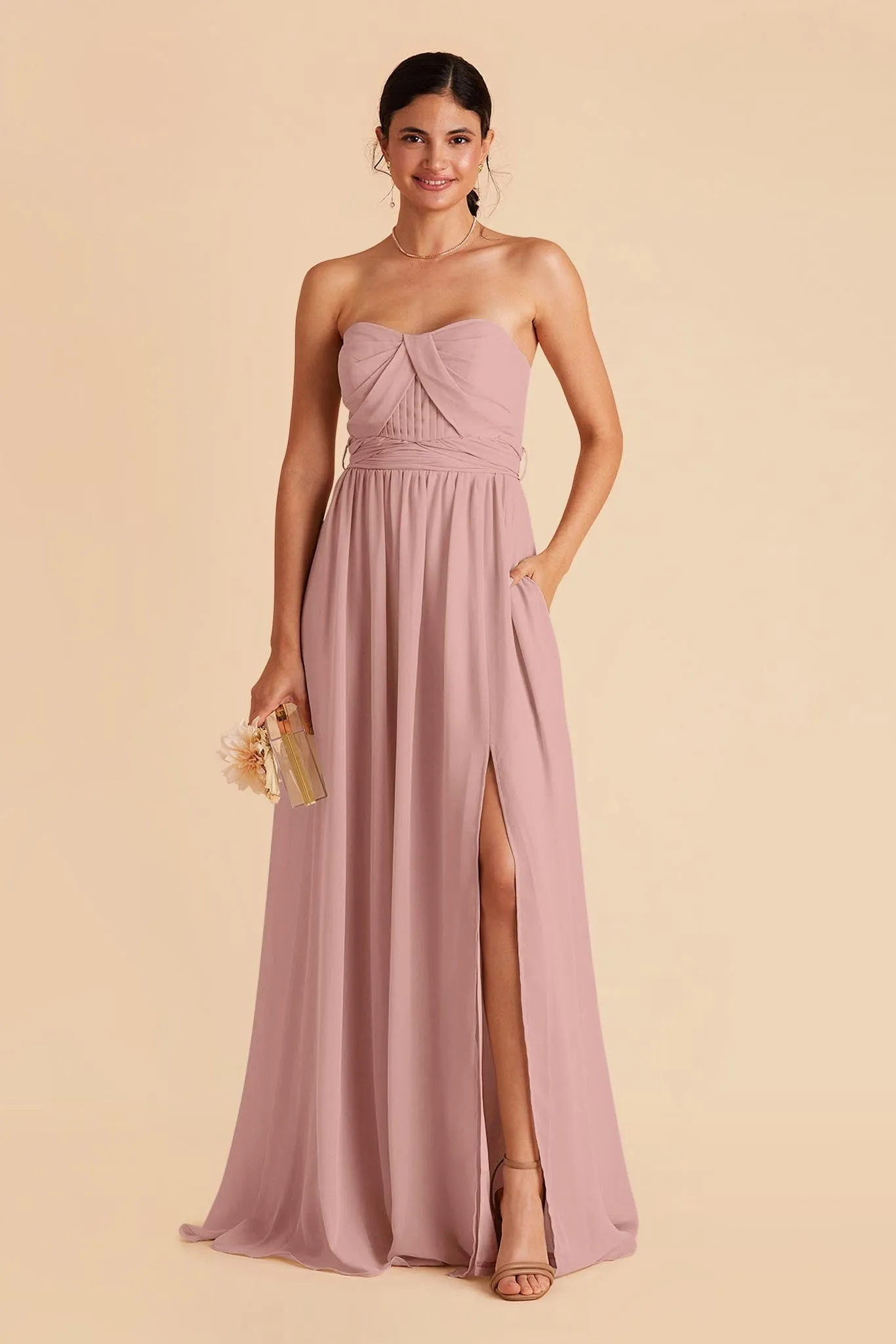 Grace Chiffon Dress With Slit - English Rose sold by Birdy Grey product image thumbnail 4