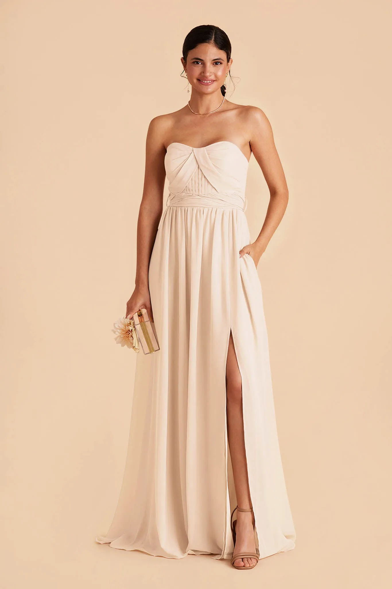 Grace Chiffon Dress With Slit - Champagne sold by Birdy Grey product image thumbnail 3