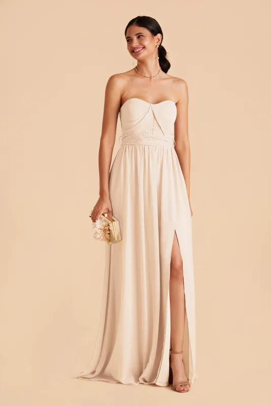 Grace Chiffon Dress With Slit - Champagne sold by Birdy Grey