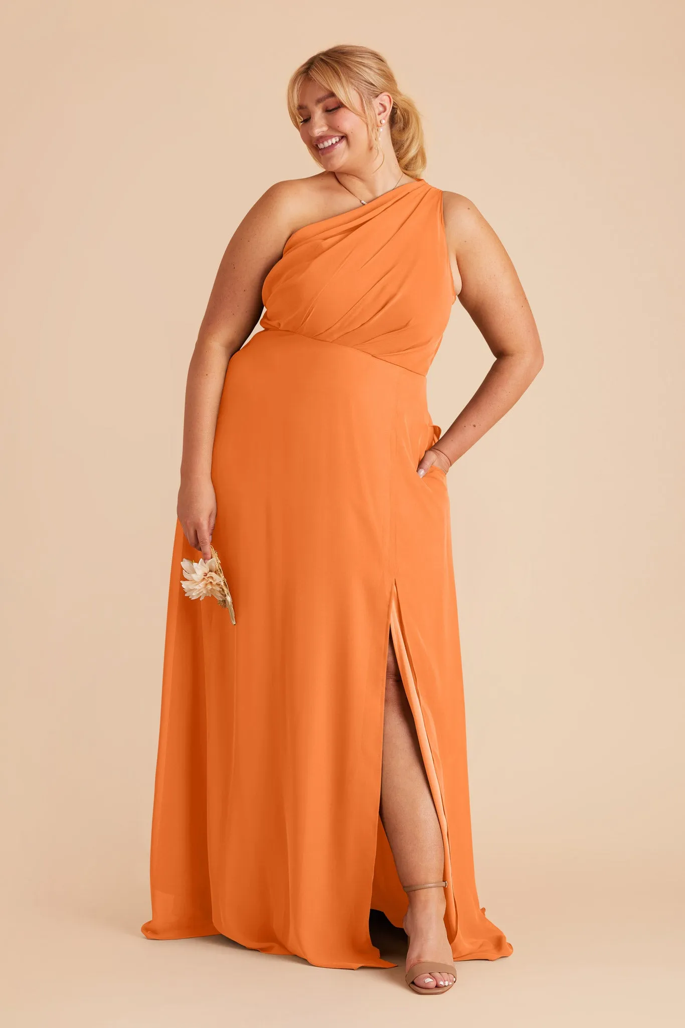 Kira Chiffon Dress With Slit - Apricot sold by Birdy Grey product image thumbnail 2