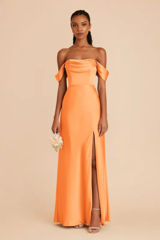 Mia Matte Satin Dress - Apricot sold by Birdy Grey