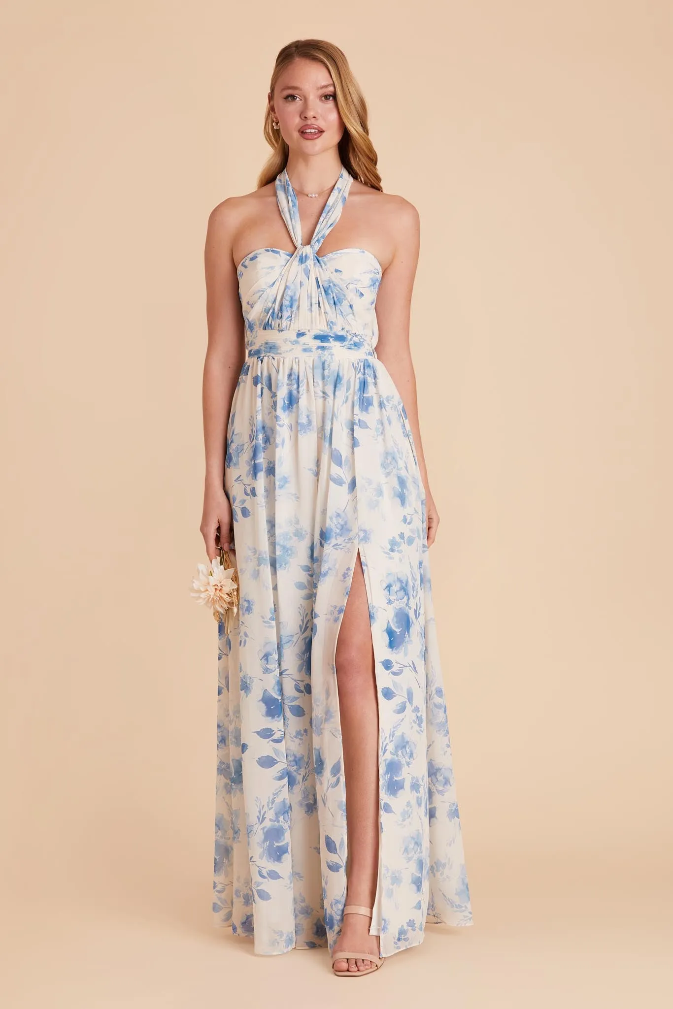 Grace Chiffon Dress With Slit - Blue Rococo Floral sold by Birdy Grey product image thumbnail 3