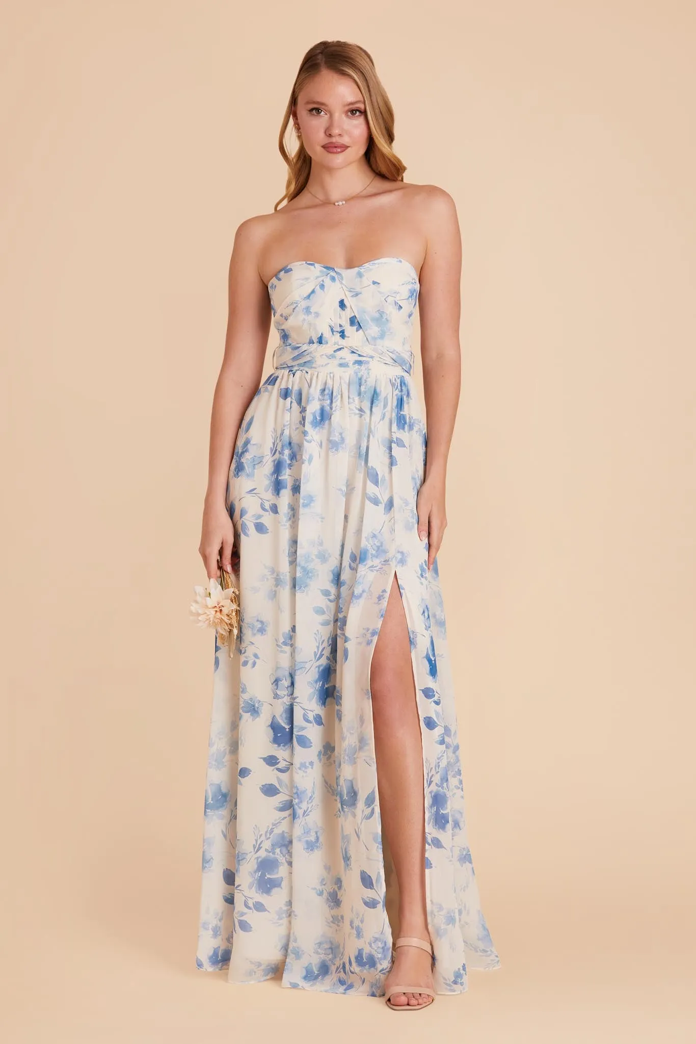 Grace Chiffon Dress With Slit - Blue Rococo Floral sold by Birdy Grey product image thumbnail 4