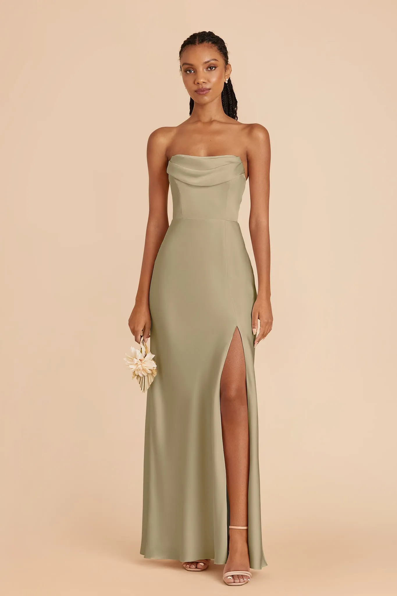 Mia Matte Satin Dress - Moss Green sold by Birdy Grey