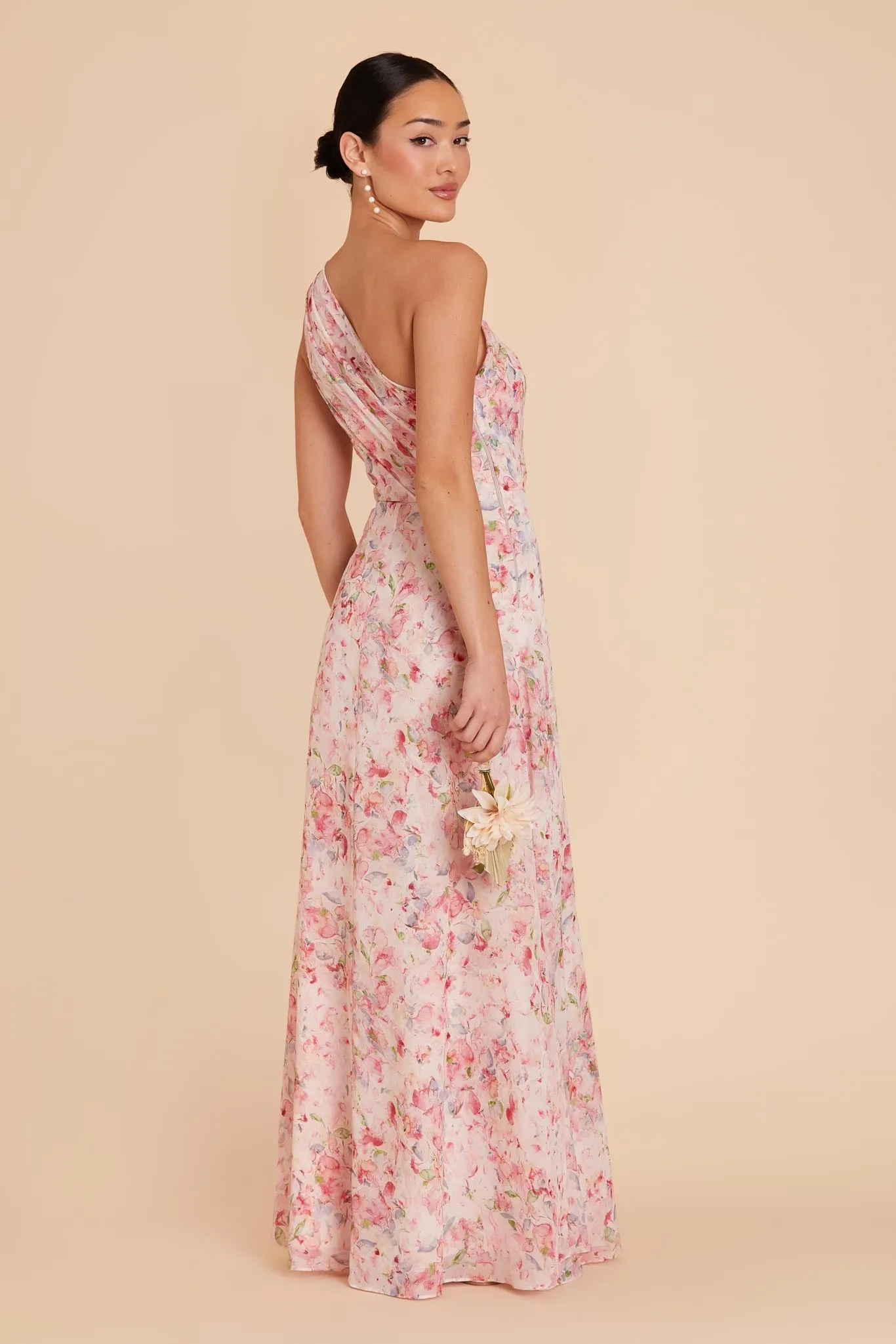 Kira Chiffon Dress With Slit - Pink Falling Petals sold by Birdy Grey product image thumbnail 5