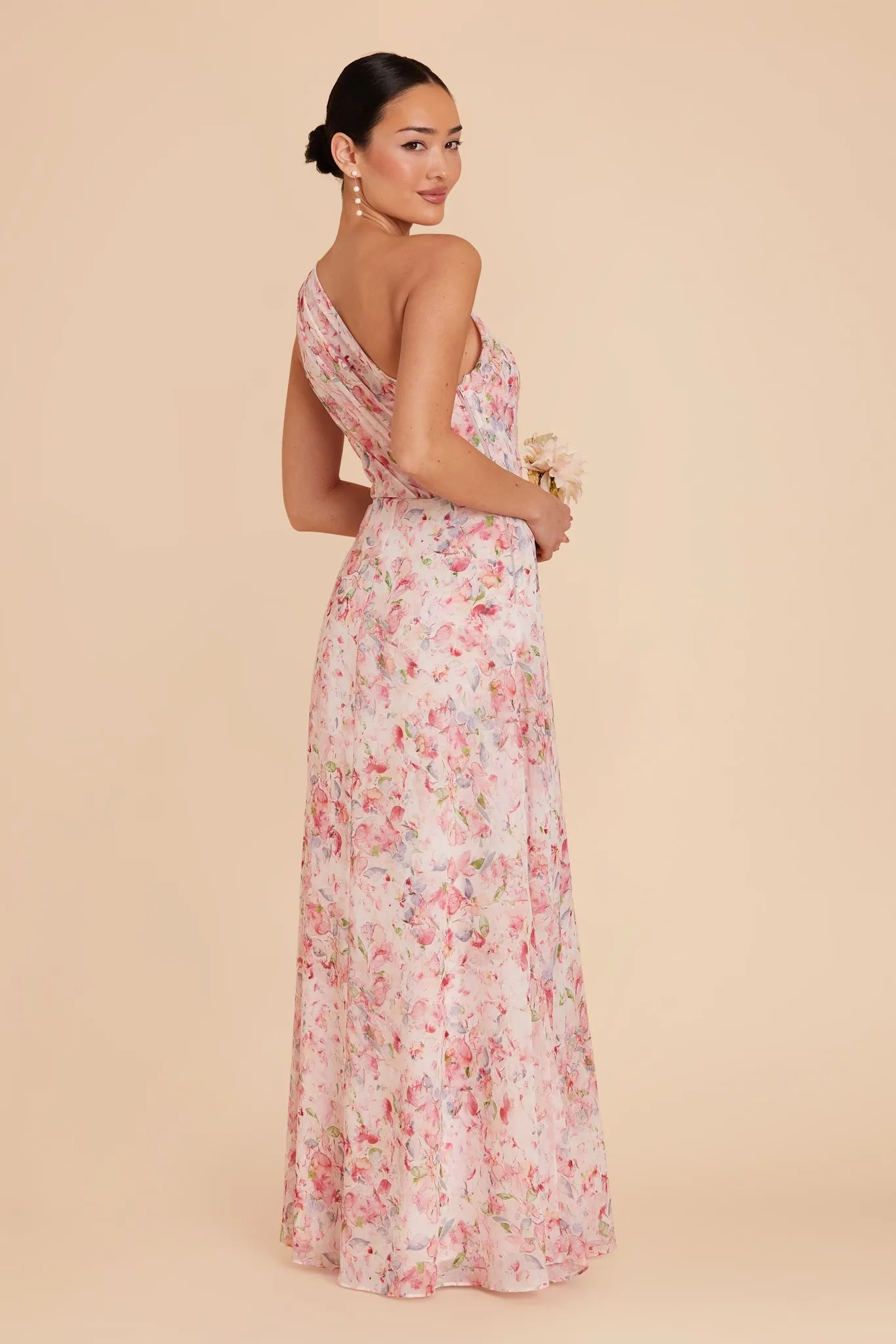 Kira Chiffon Dress With Slit - Pink Falling Petals sold by Birdy Grey product image thumbnail 4