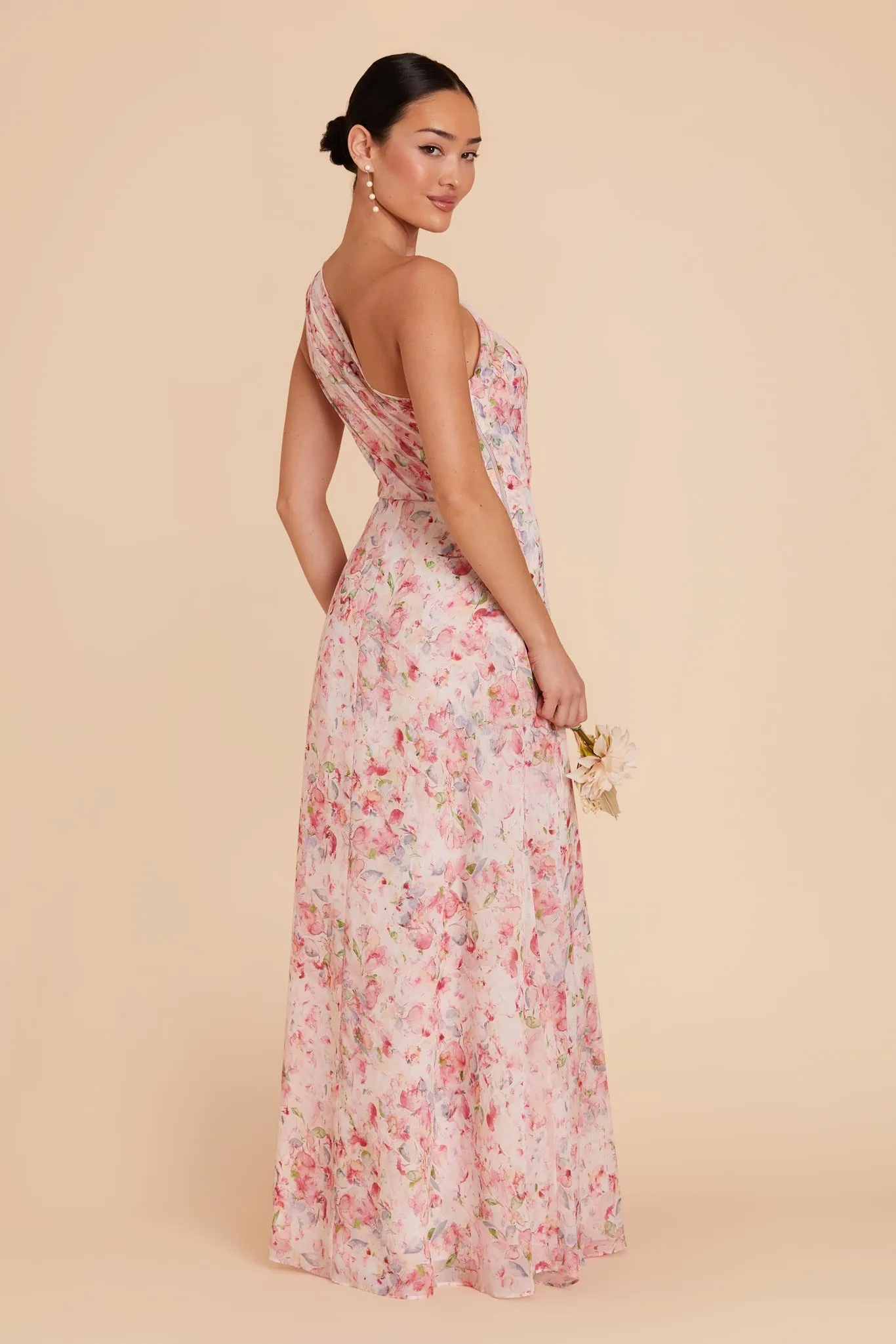 Kira Chiffon Dress With Slit - Pink Falling Petals sold by Birdy Grey product image thumbnail 2