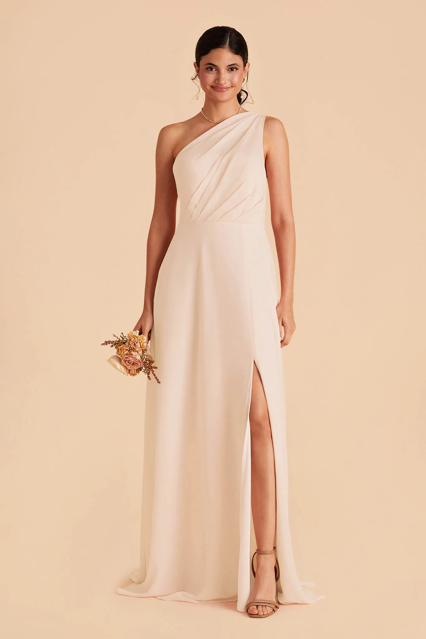 Kira Chiffon Dress With Slit - Champagne sold by Birdy Grey