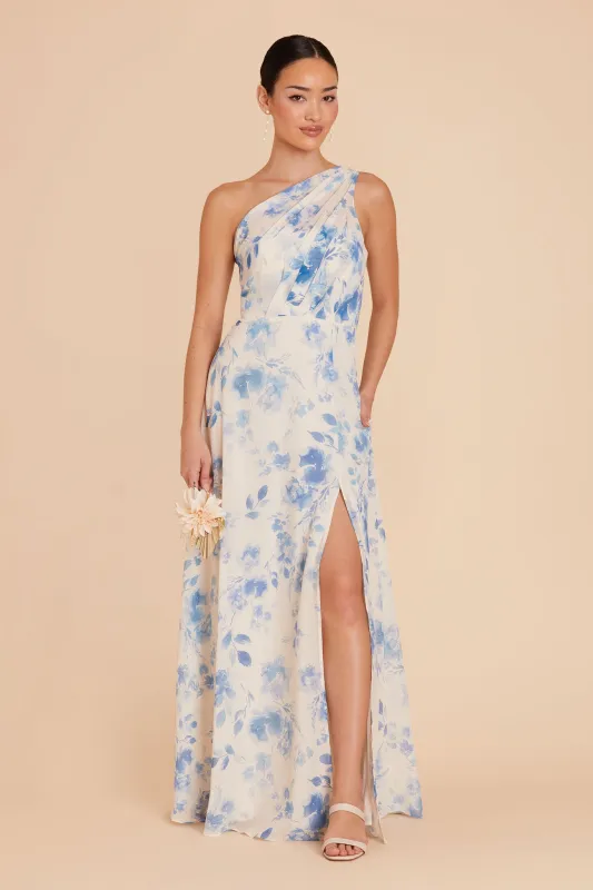 Kira Chiffon Dress With Slit - Blue Rococo Floral sold by Birdy Grey