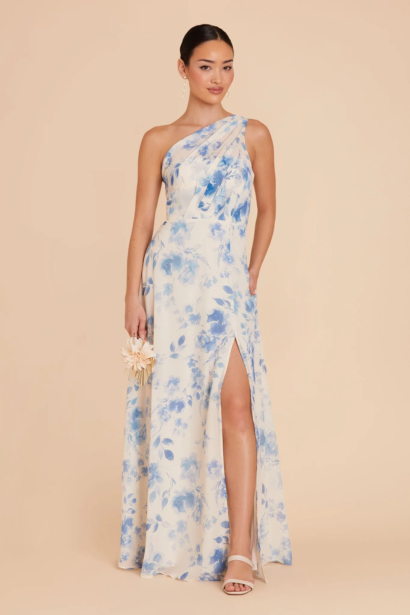 Kira Chiffon Dress With Slit - Blue Rococo Floral sold by Birdy Grey