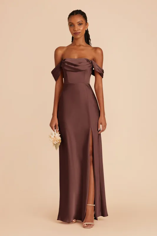 Mia Matte Satin Dress - Chocolate Brown sold by Birdy Grey
