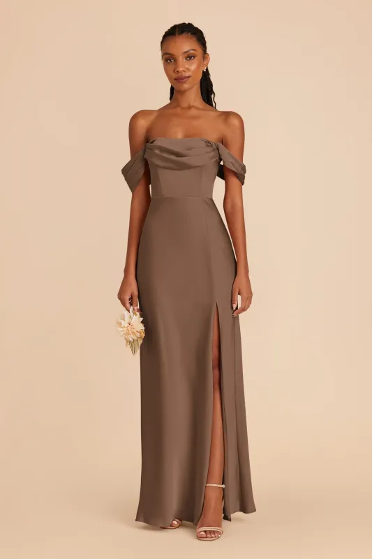 Mia Matte Satin Dress - Mocha sold by Birdy Grey