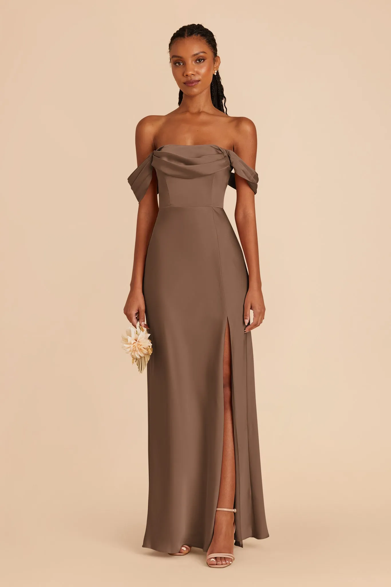 Mia Matte Satin Dress - Mocha sold by Birdy Grey