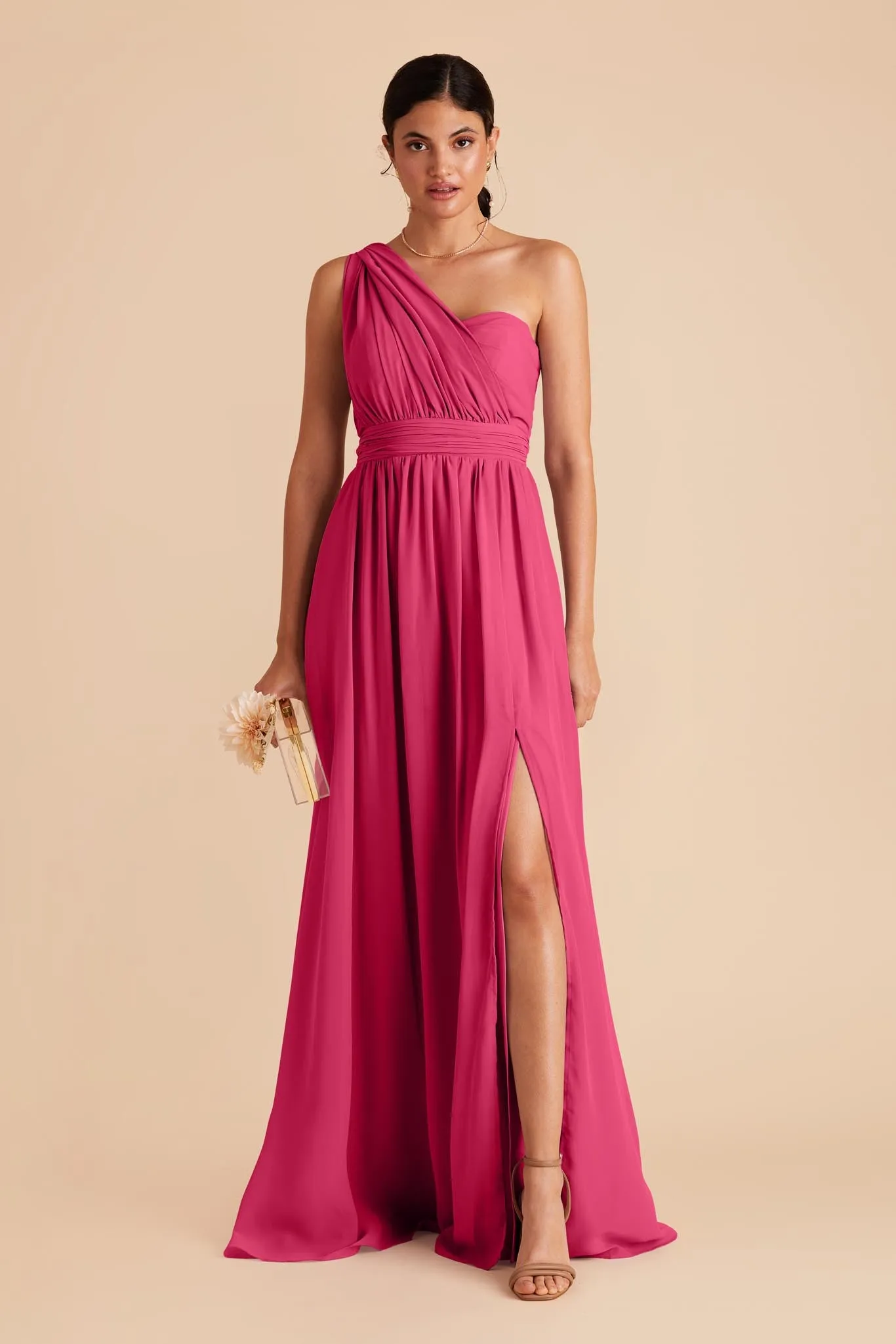 Grace Chiffon Dress With Slit - Fuchsia sold by Birdy Grey