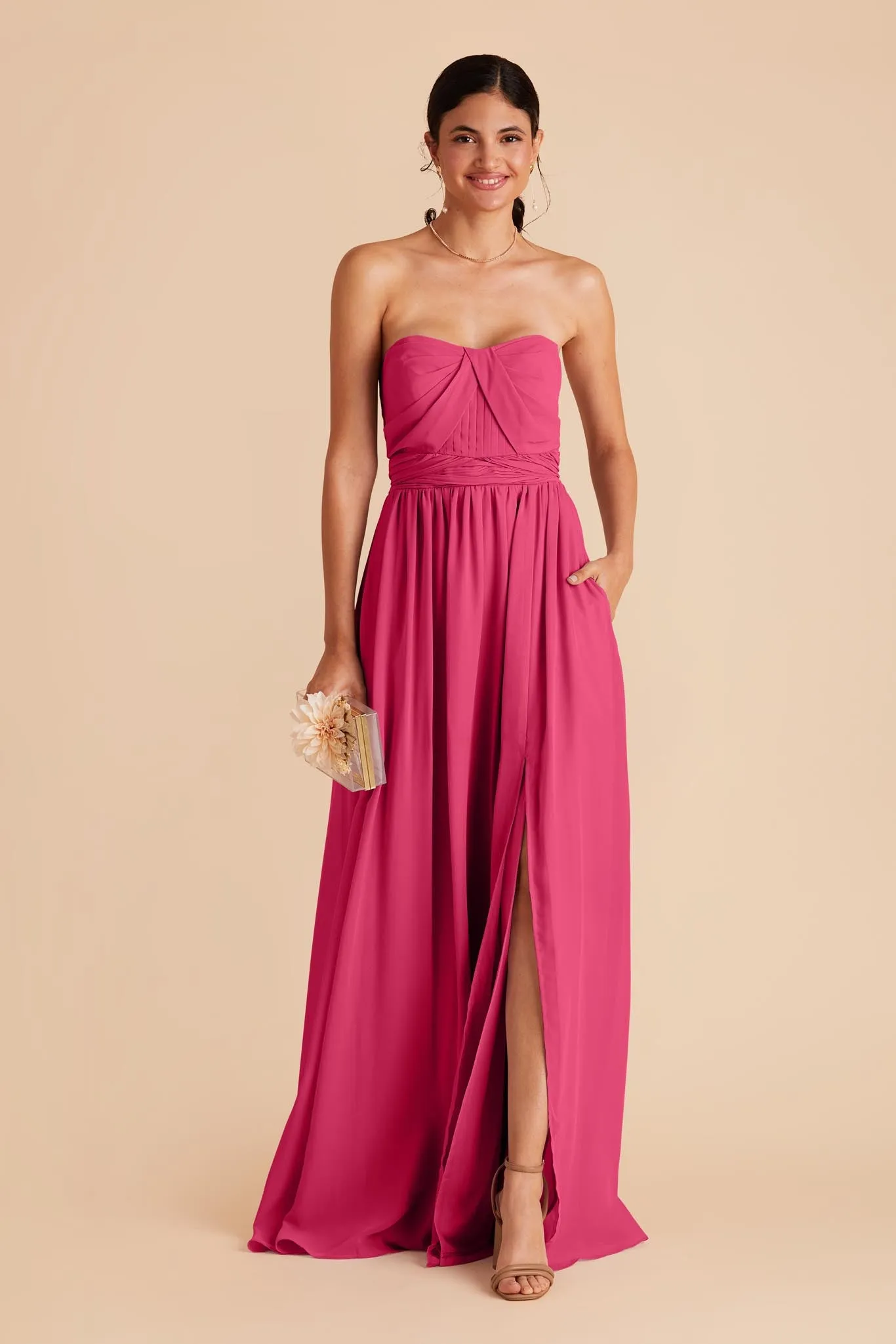 Grace Chiffon Dress With Slit - Fuchsia sold by Birdy Grey product image thumbnail 3